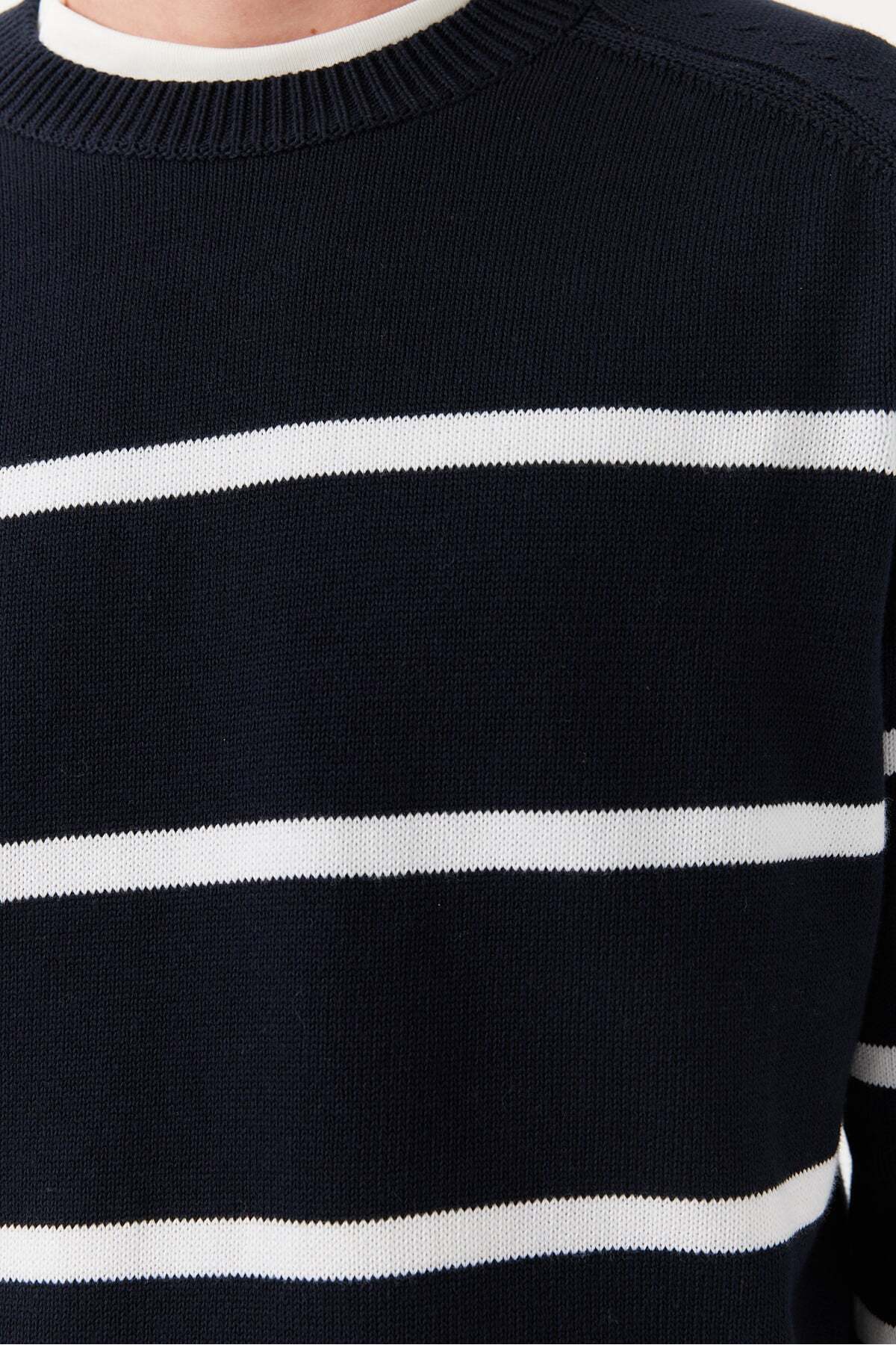 Erkek Bisiklet Yaka Çizgili Triko — سرمه‌ای 3219262EM2115 — تصویر 7 از 7