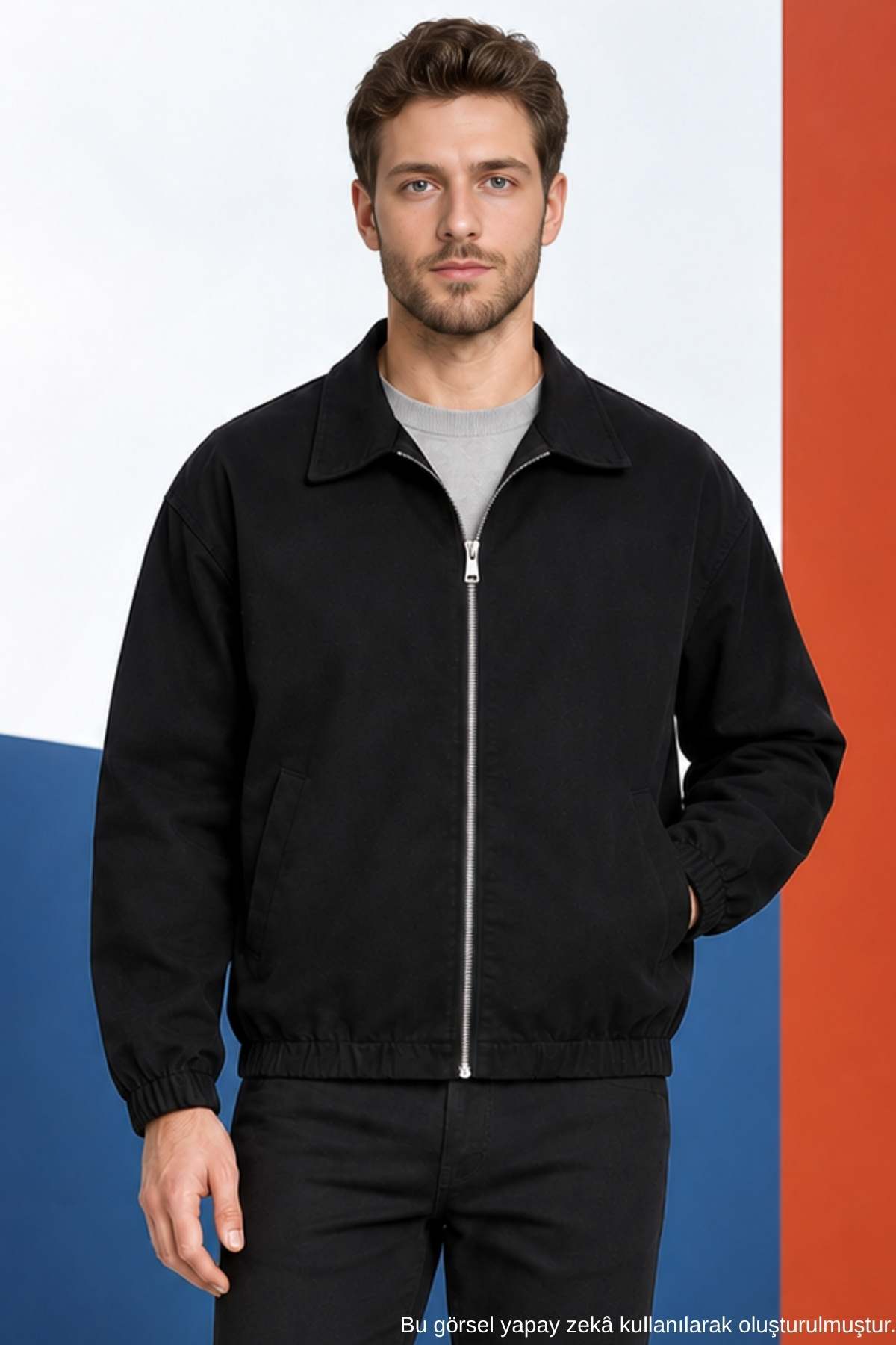 Freemen Erkek Basic Gabardin Kumaş Fermuarlı Oversize Mevsimlik Polo Yaka Siyah Ceket görsel 4