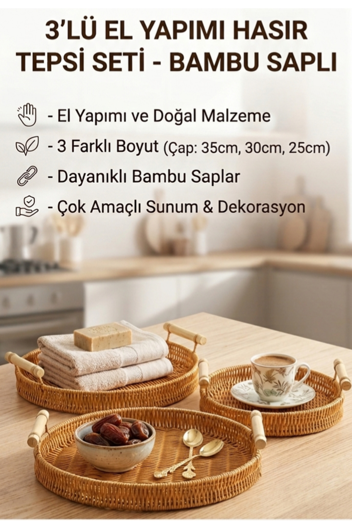 HASIR ÖRGÜ ÜÇLÜ YUVARLAK TEPSI
