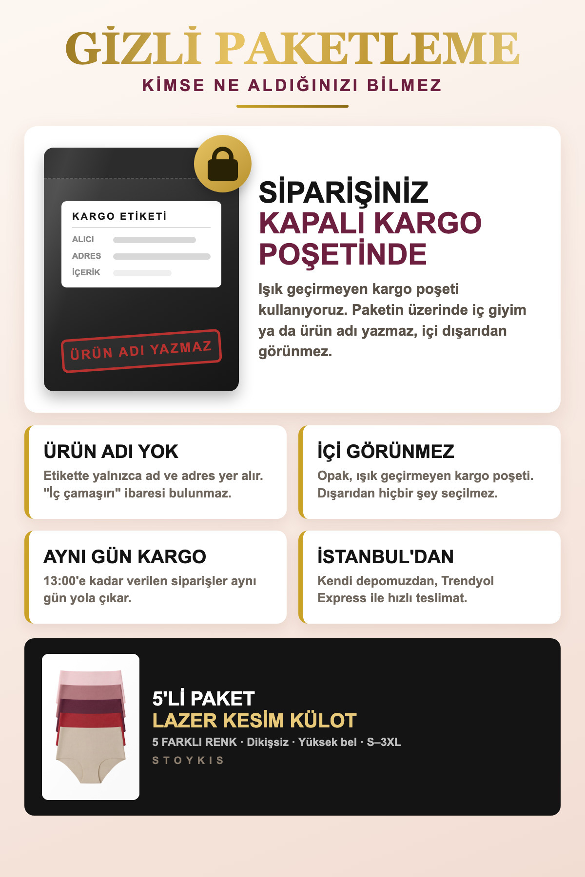 Stoykis 5'li Paket Lazer Kesim Dikişsiz Yüksek Bel Toparlayıcı Kadın Külot Seti - Ekstra Esnek Ve İz Yapmaz görsel 3