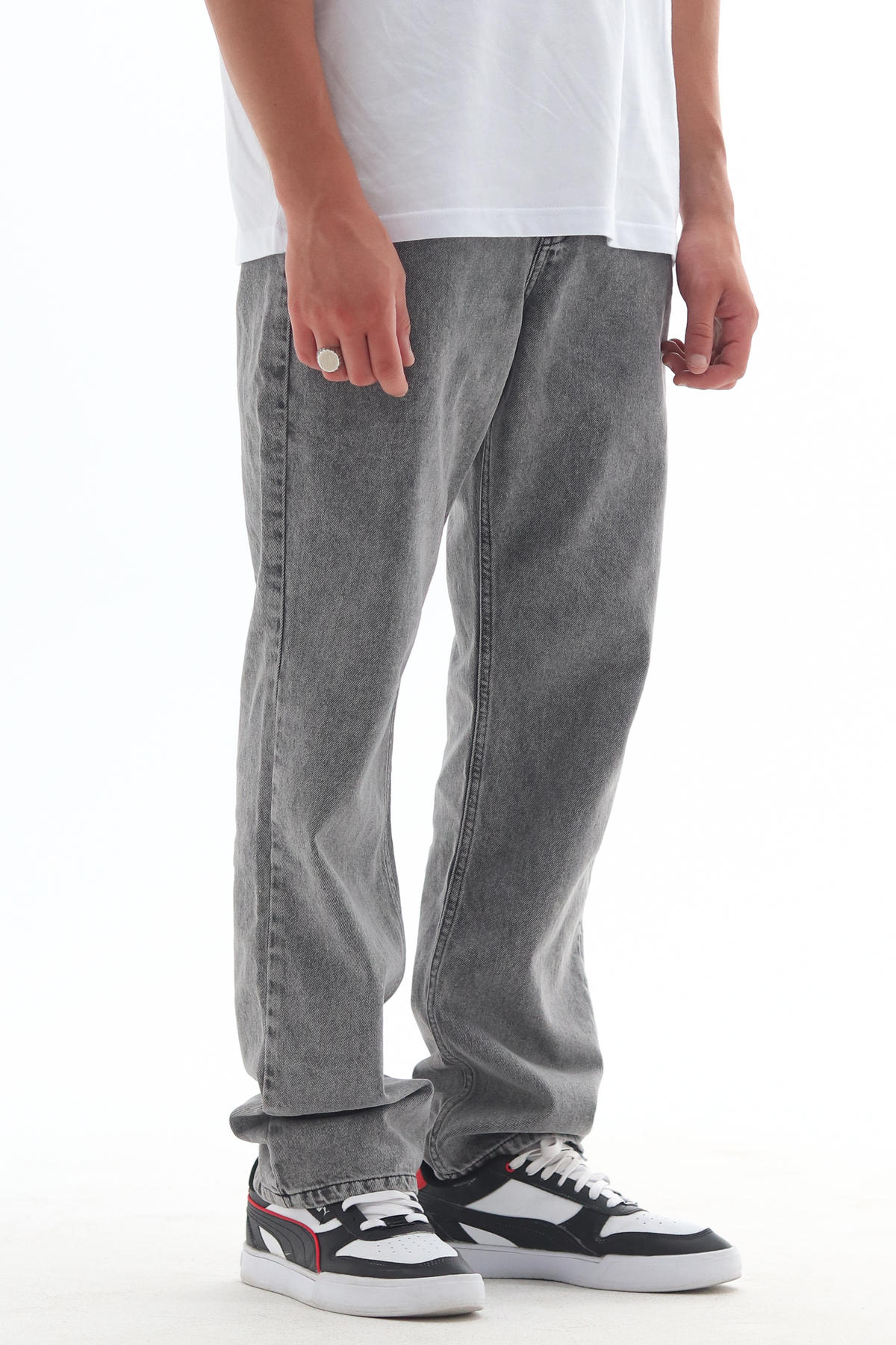 HLT JEANS Erkek Straight Baggy Fit Likrasız Rahat Kesim %100 Pamuk Loose Jean Pantolon Harry görsel 6