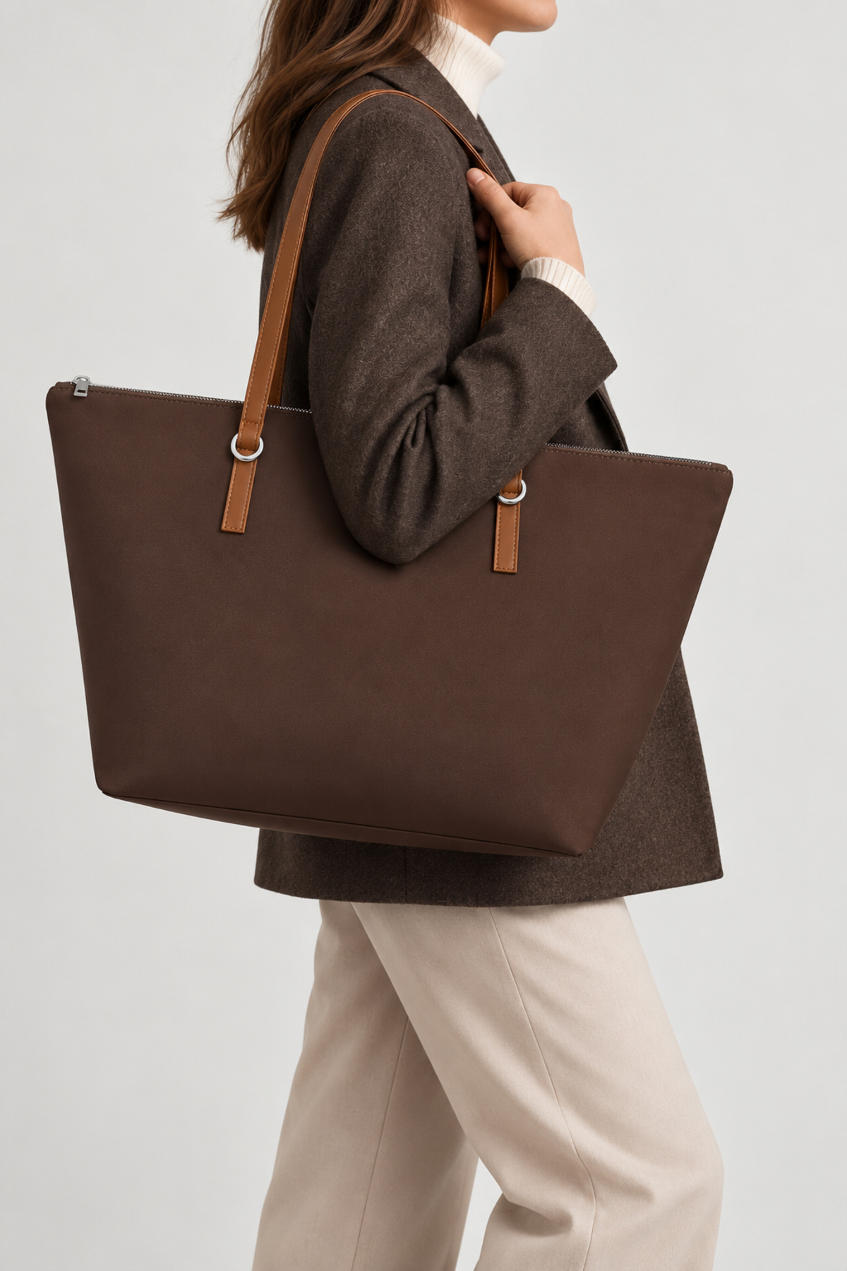 Housebags Kahverengi Büyük Kapasiteli Suya Dayanıklı Shopper Çanta 217 görsel 7