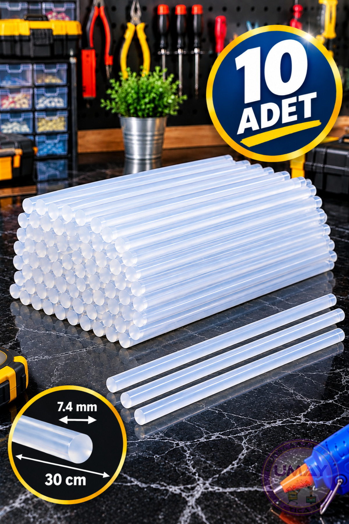 ibico 10 Adet Mum İnce Sıcak Silikon Tabanca Mumu Çubukları 7,4 mmx 30 cm