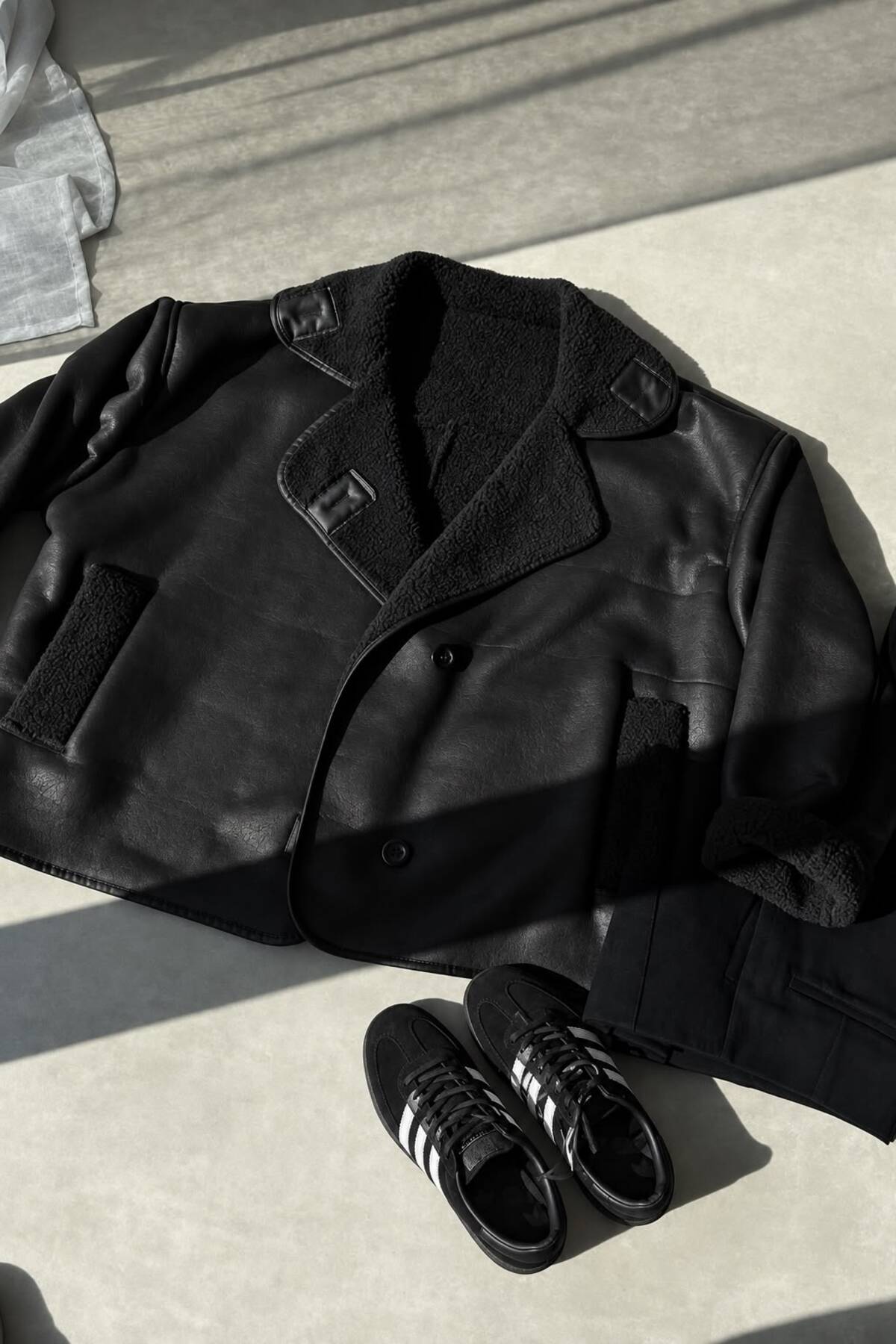 mega lucky Acı Kahve Dokulu Süet Içi Peluşlu Oversize Model Mont Ceket görsel 5
