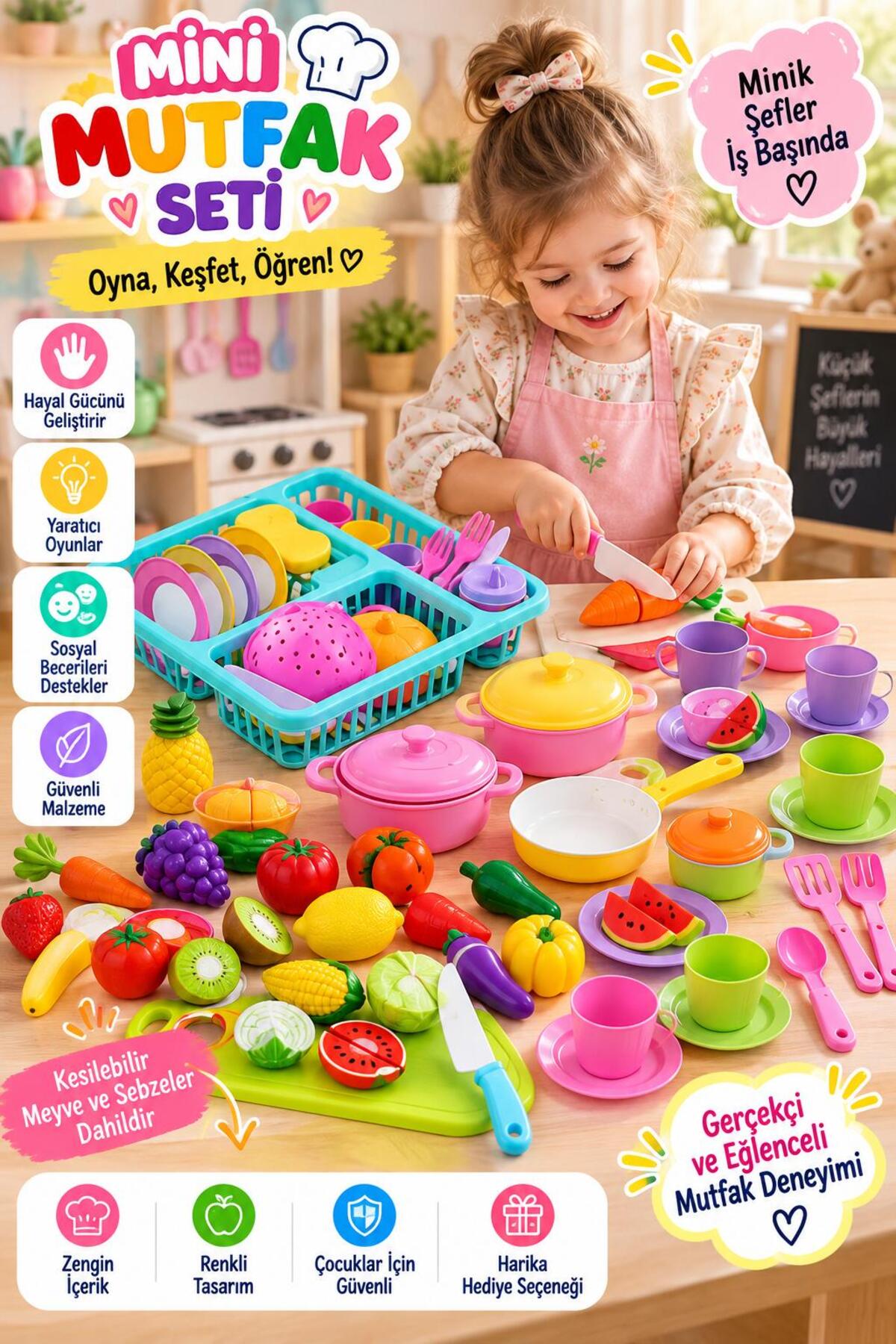 OyuncakZade Oyuncak Bulaşıklık Tabak Tencere Set Ve Kesilebilen