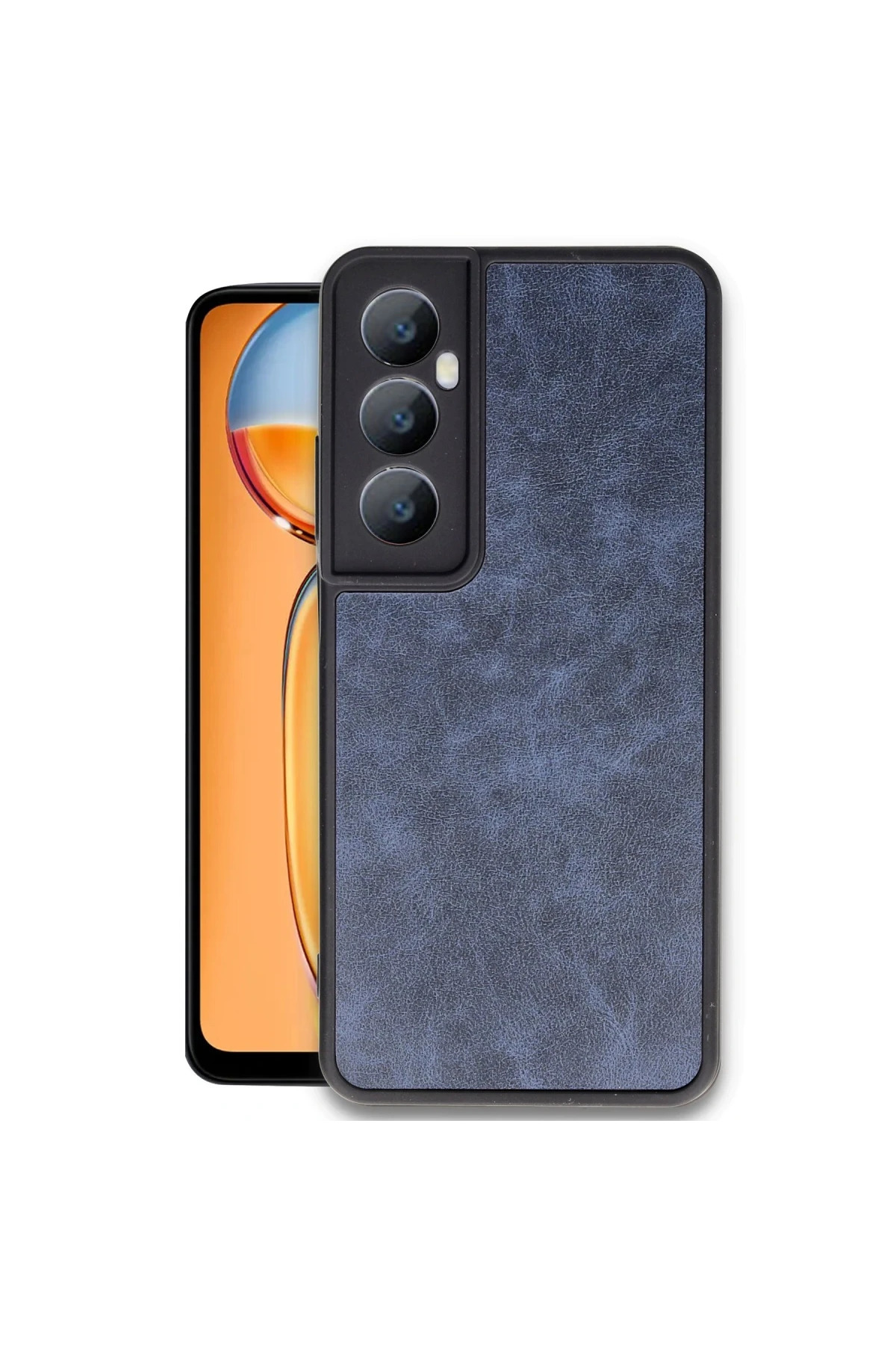 Realme c65 kilif aras deri kapak lacivert