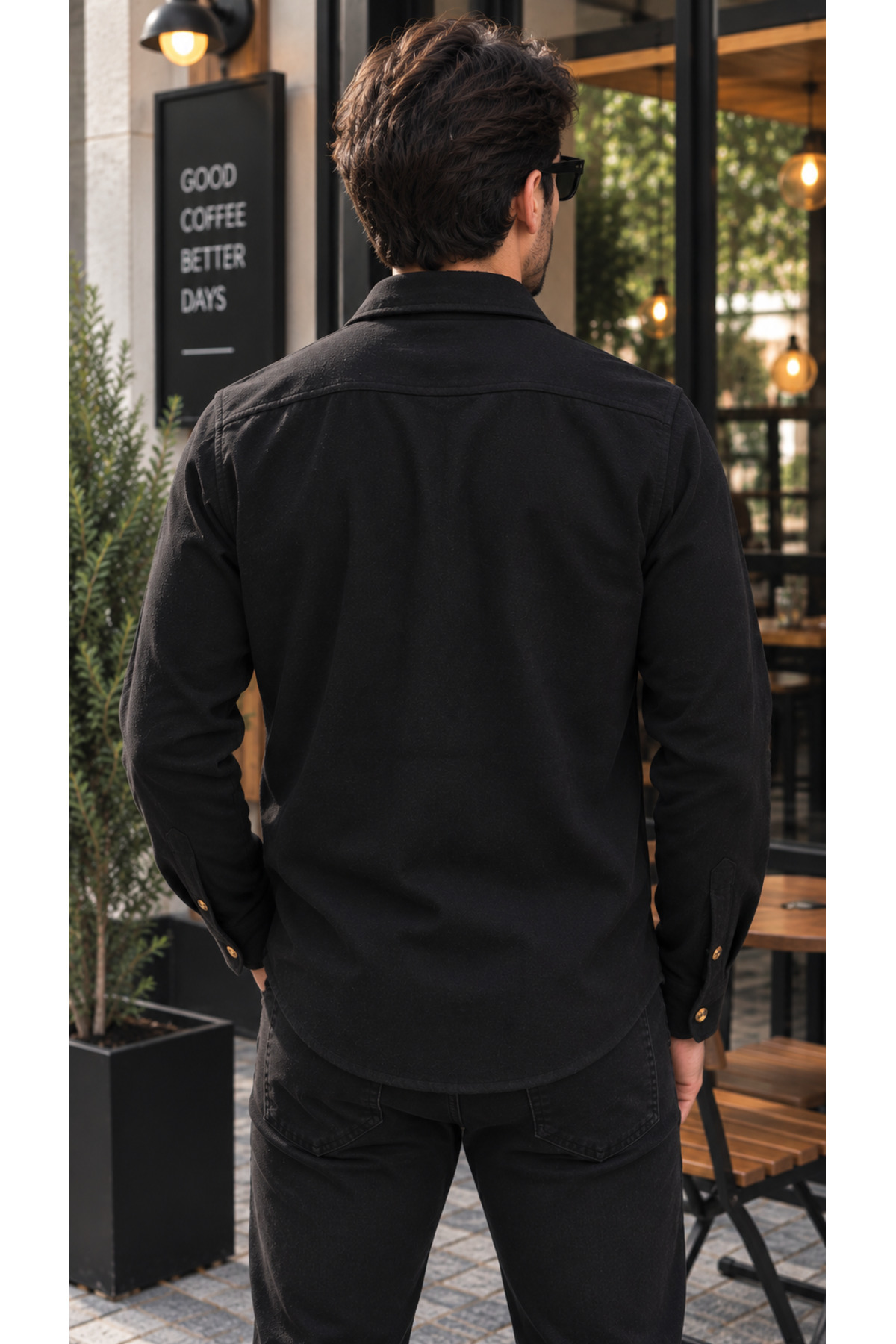 پیراهن مردانه طرح چوب با جیب، پارچه ضخیم - مشکی — مشکی XA512462 — تصویر 5 از 7