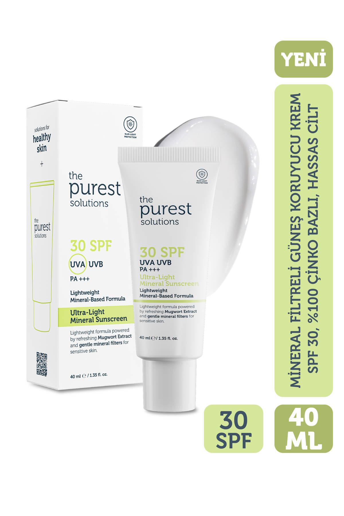 The Purest Solutions Mineral Filtreli Güneş Koruyucu Krem SPF 30, %100 Çinko Bazlı, Hassas Cilt, 40 ml