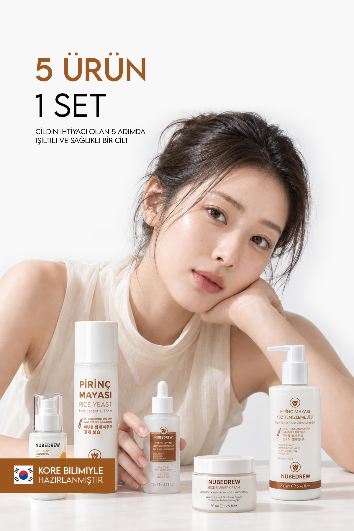 Glass Skin Ultimate 5'li Cam Cilt Bakım Seti Pirinç Mayası Serum Tonik Temizleme Jeli Nemlendirici SPF50+ — 5liglassnbd — تصویر 2 از 8