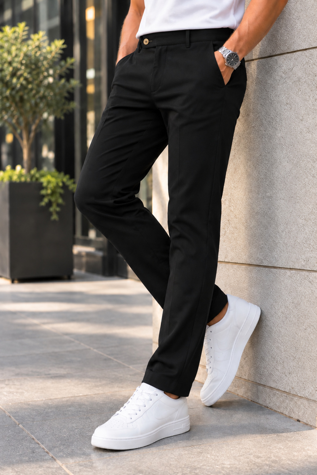 Erkek Siyah Renk Kaliteli Esnek Likralı Slim Fit Kumaş Pantolon — مشکی GUSSİ-100