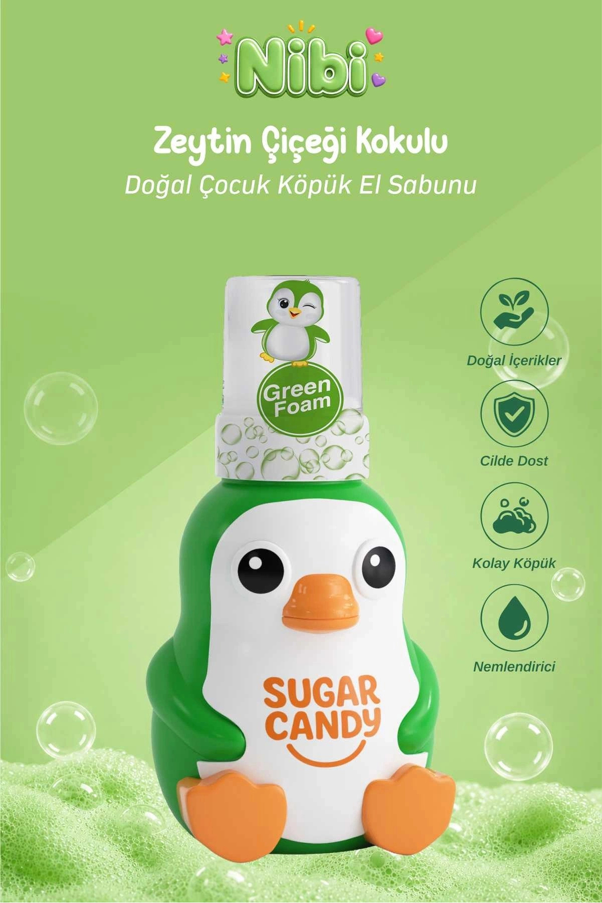 SUGAR CANDY Zeytin Çiçeği Kokulu Doğal Vegan Çocuk Köpük El Sabunu NIBI 350 ml Paraben İçermeyen Yeş