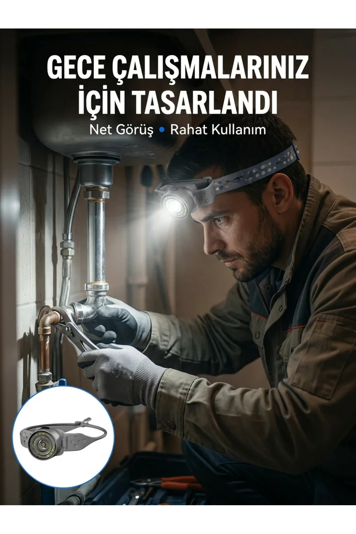 SS HOME CONCEPT Yüksek Parlaklıklı LED Kafa Feneri Gece Çalışmaları İçin Yüksek Parlaklıklı