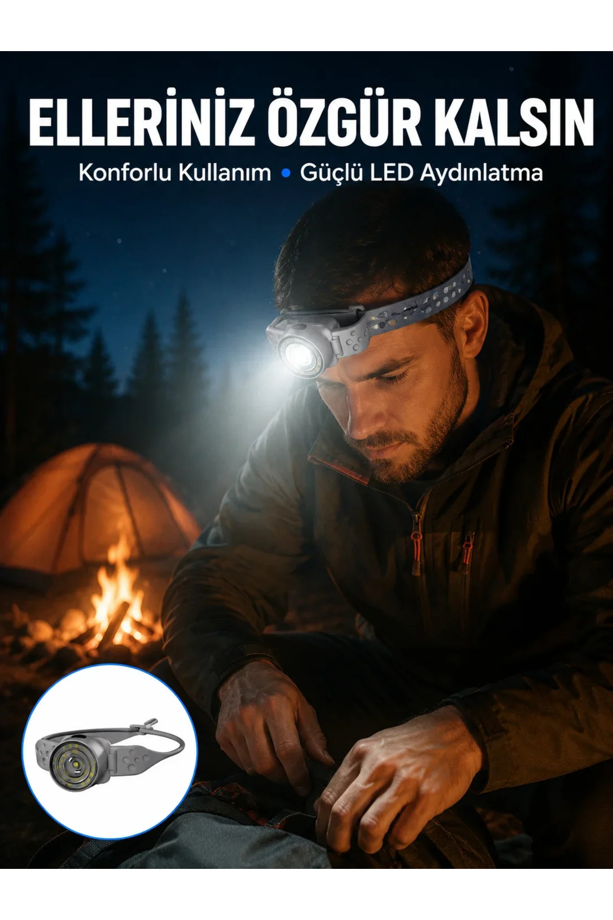 SS HOME CONCEPT LED Kafa Feneri Ayarlanabilir Baş Bantlı Güçlü Aydınlatma Lambası