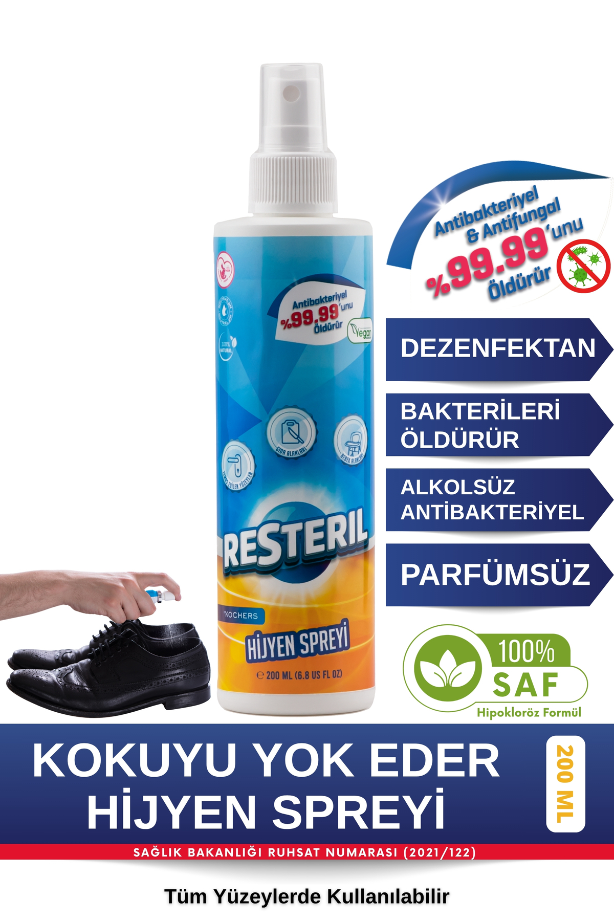Ayakkabı Koku Giderici Ayakkabı Deodorantı Antifungal Parfümsüz Dezenfektan Sprey 200ml — RHS.0200