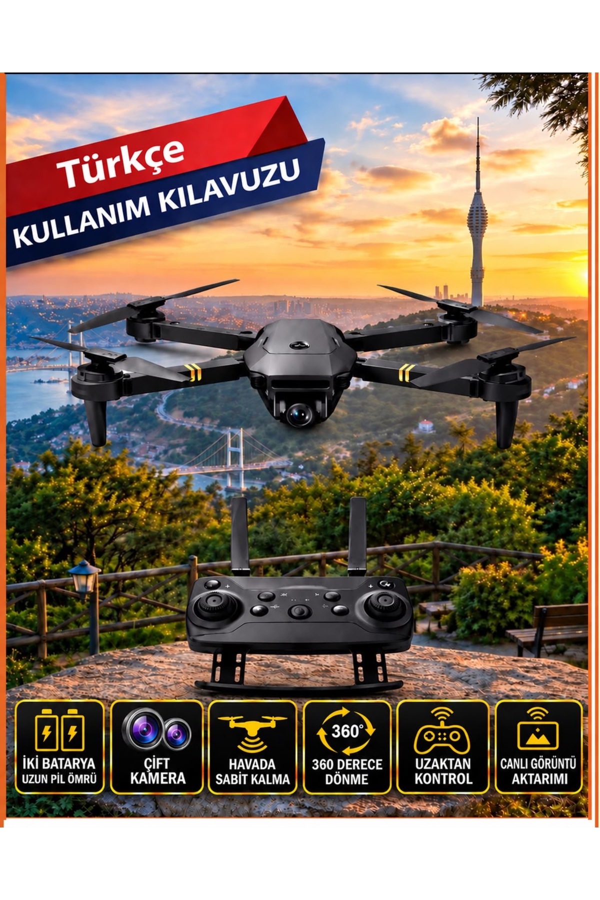 ROSE TEKNOLOJİ 998 PRO KATLANABİLİR GÖVDE UYGULAMA KONTROLÜ 360 DÖNME ÇİFT BATARYALI VE TAŞIMA ÇANTALI DRONE