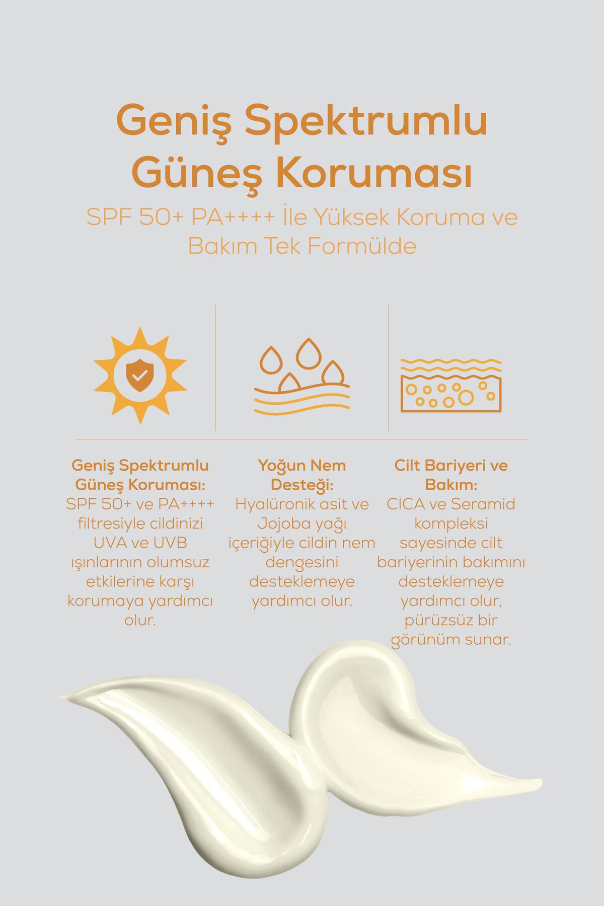 SPF50+ Geniş Spektrum Güneş Kremi 50 ml | UVA / UVB SPF 50+ PA++++ | Bariyer Onarıcı | CICA, Ceramide — KZMNTG0080 — تصویر 3 از 6