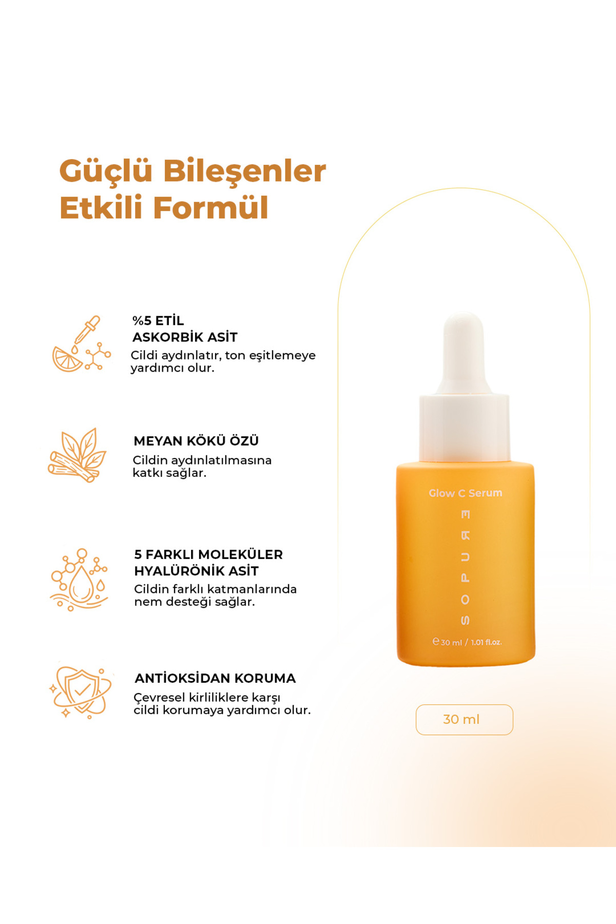 Glow C Serum-%5 Stabil C Vitamini İçeren, Leke Karşıtı, Ton Eşitleyici, Aydınlatıcı ve Canlandırıcı Serum-30 ML — 15 — تصویر 3 از 7