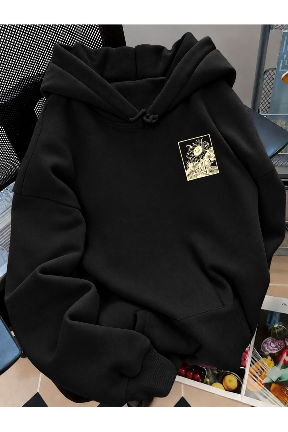 Revasser Unisex Kadın/Erkek GROW Baskılı Özel Tasarım Oversize Pamuklu Kapüşonlu Sweatshirt görsel 2