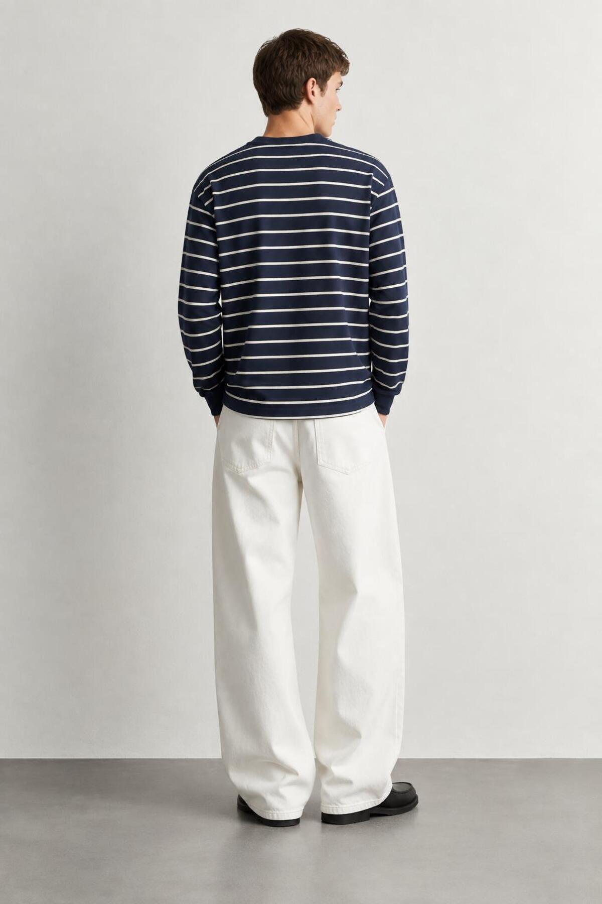 Çizgili Uzun Kollu Sweatshirt — سرمه‌ای E26-00341 — تصویر 4 از 4