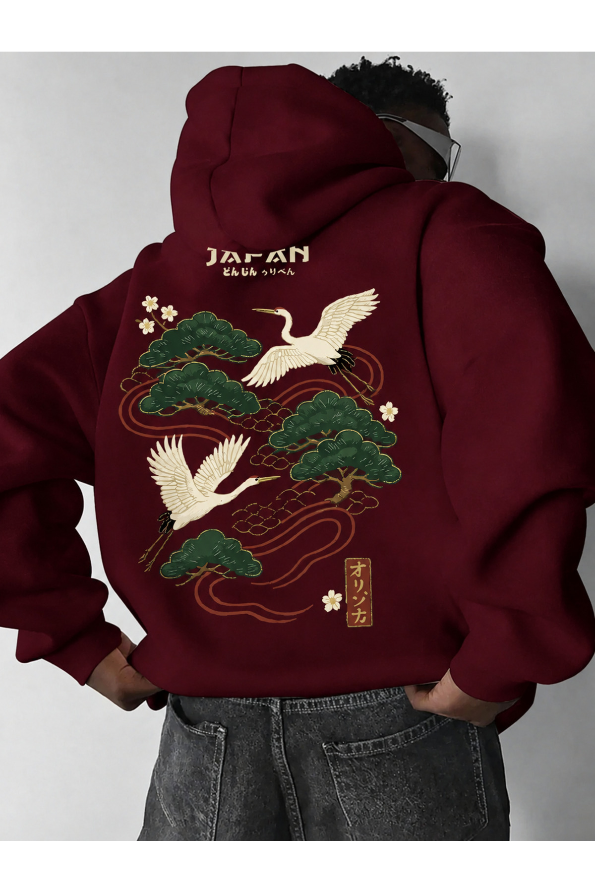 COHERENT Unisex Erkek/Kadın JAPAN Renkli Özel Baskılı Pamuklu Oversize Kapüşonlu Sweatshirt