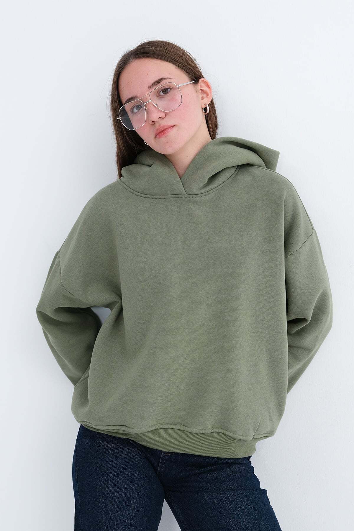 Addax Kapüşonlu Şardonlu Sweatshirt S1862