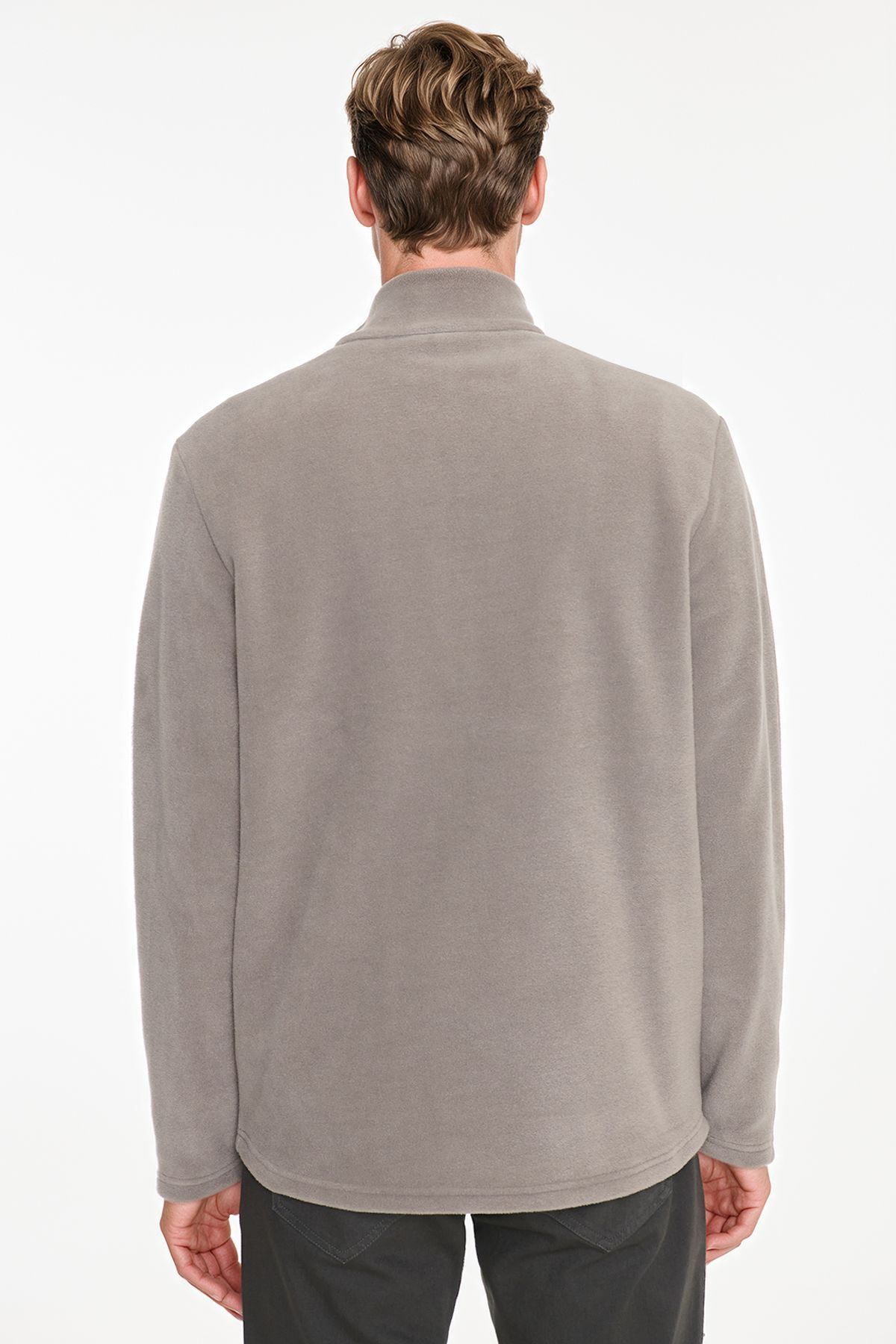 AC&Co / Altınyıldız Classics Erkek Vizon Anti-Pilling Tüylenme Yapmayan Standart Fit Dik Yaka Polar Sweatshirt görsel 6