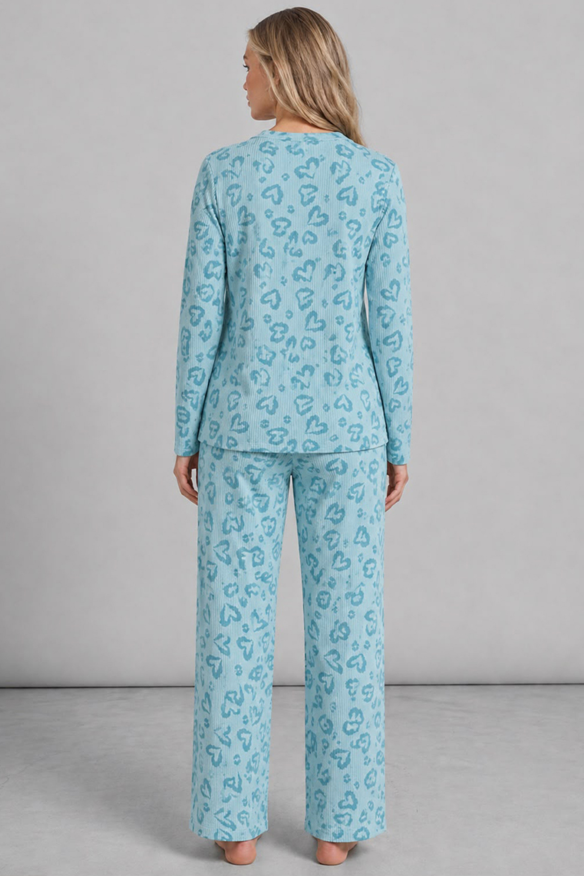 FİT WOMEN Kadın Uzun Kol Rahat Mavi Pijama Takımı 4761 görsel 2