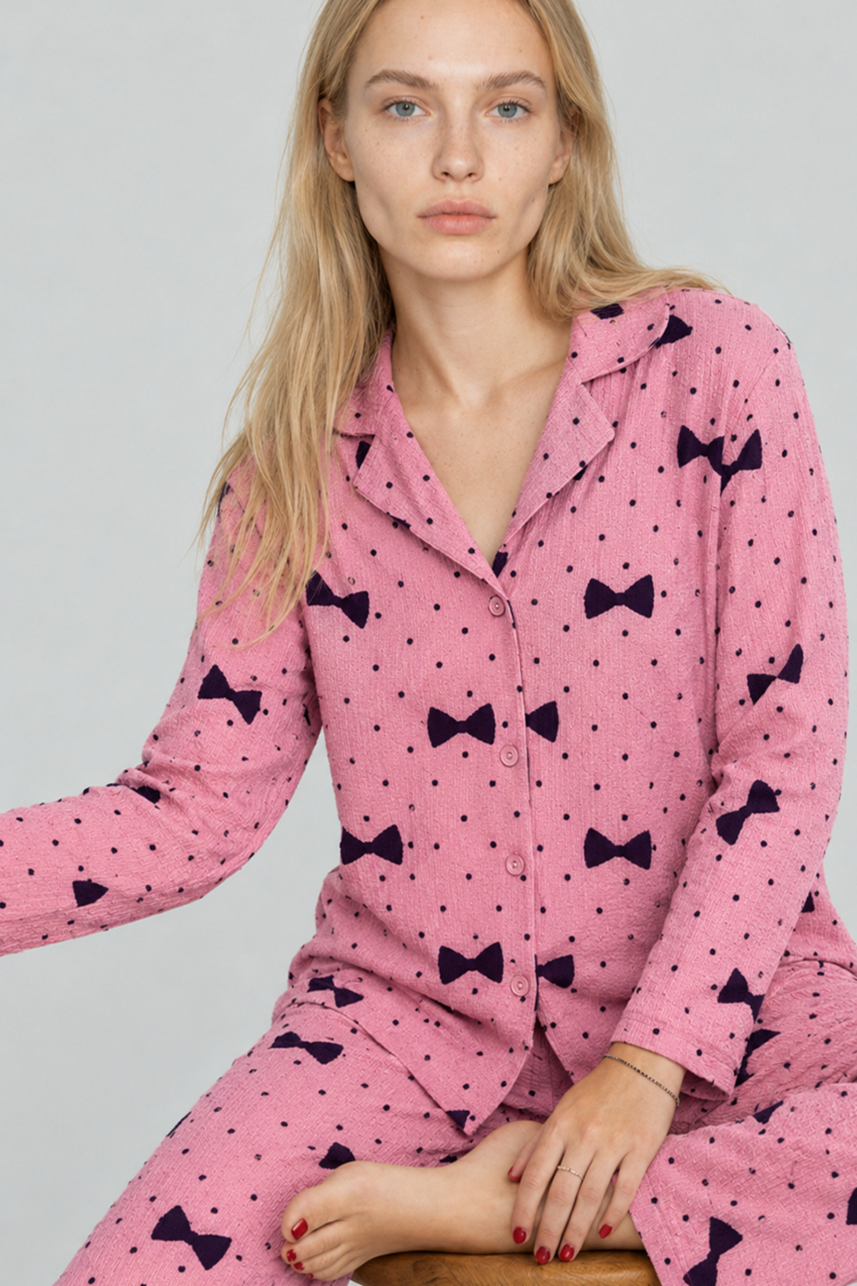 FİT WOMEN Kadın Uzun Kol Rahat Lila Pijama Takımı 4749 görsel 4