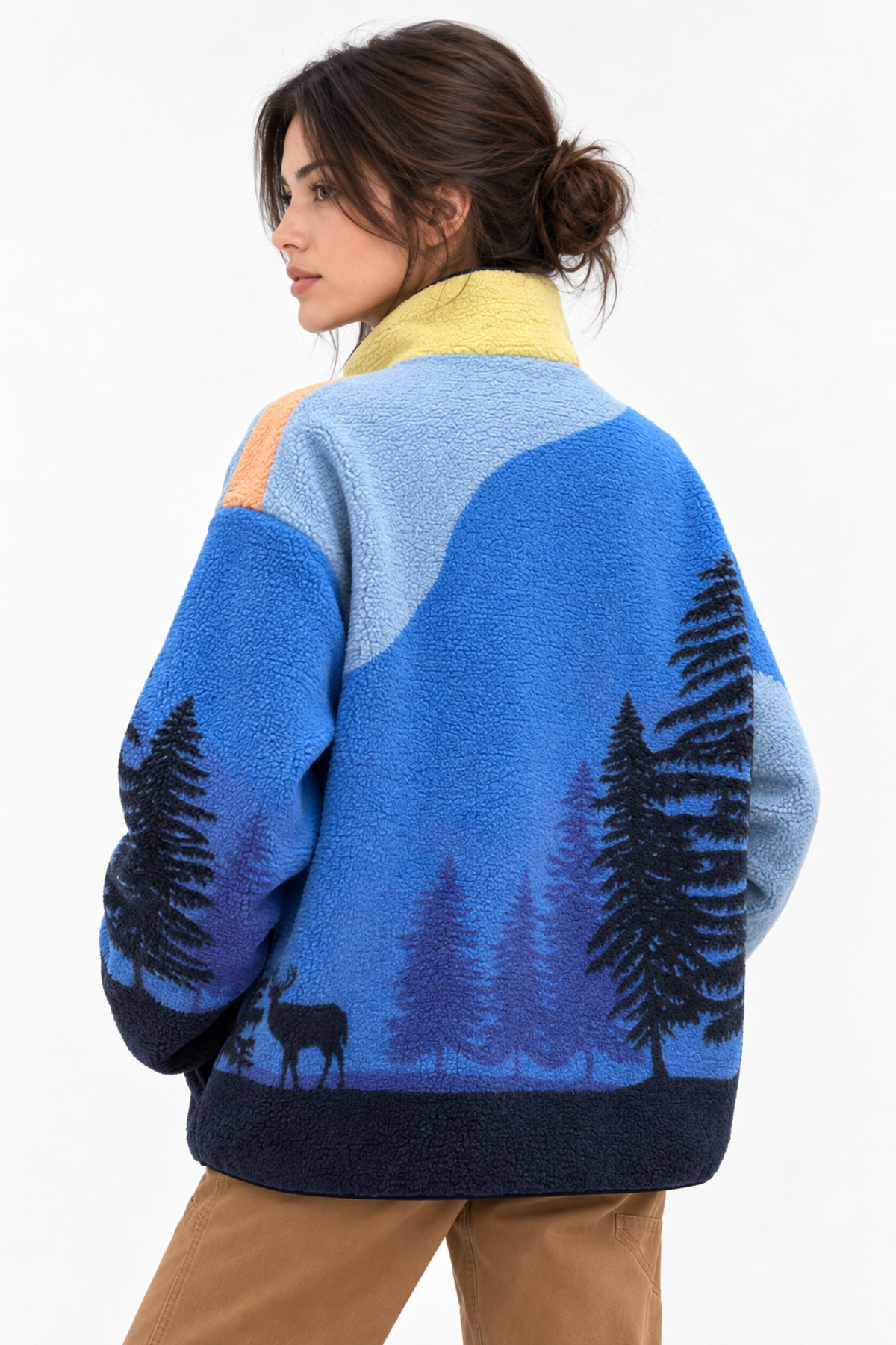 Mixray 4981 Kadın Gece Manzaralı Cepli Yumuşak Dokulu Polar Sweatshirt görsel 6