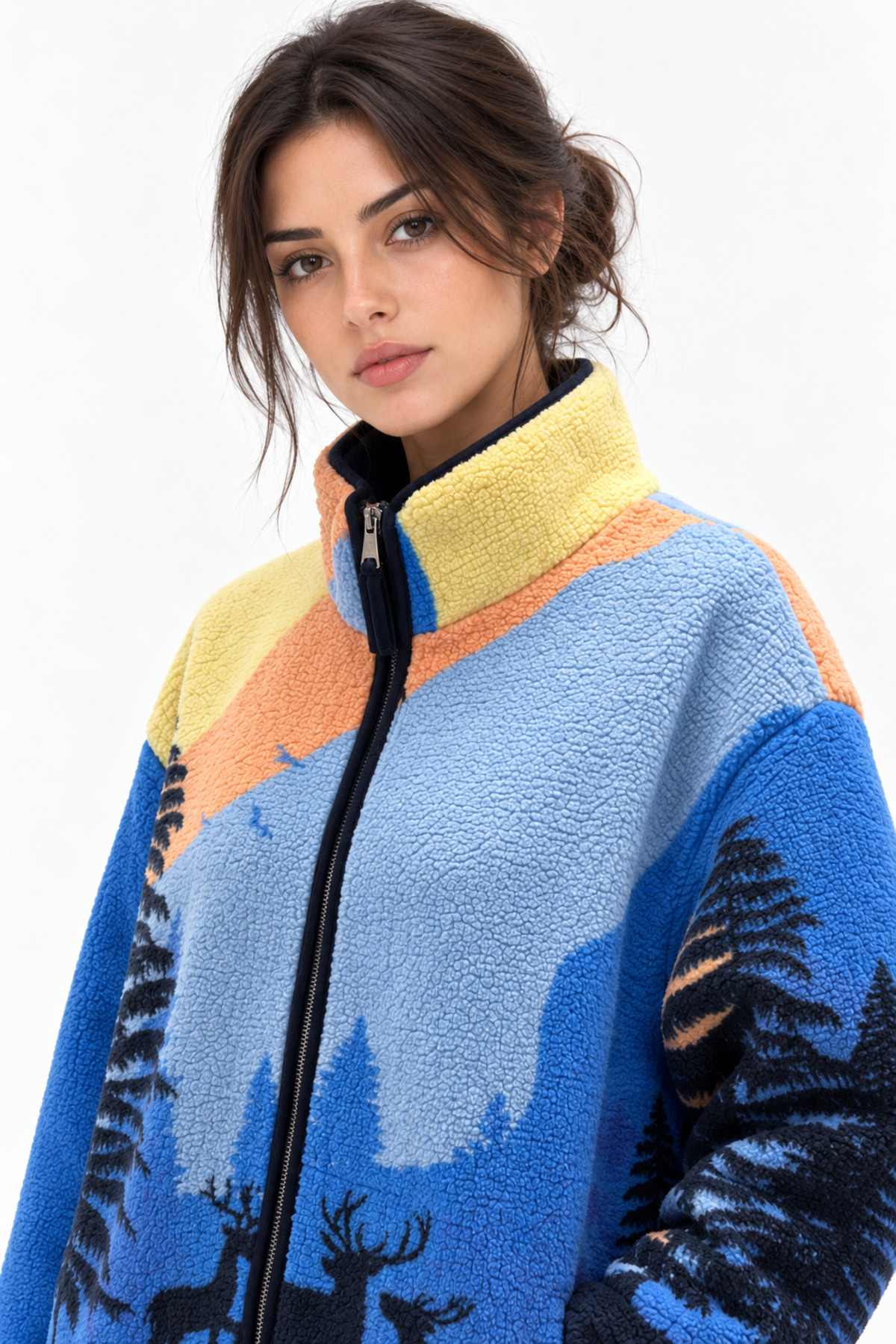 Mixray 4981 Kadın Gece Manzaralı Cepli Yumuşak Dokulu Polar Sweatshirt görsel 3