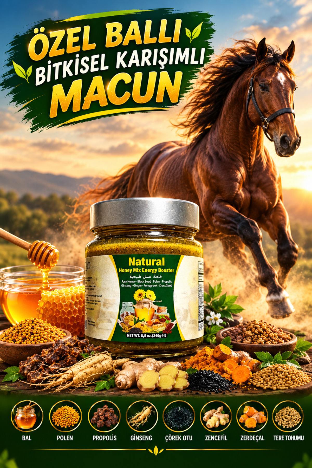 Nat-Prod Ginseng Atom Bal Propolis Polen Çörek Otu Bitkisel Karışımlı Doğal Kuvvet Macun 240 gr — 8680101346294--mac — تصویر 5 از 6