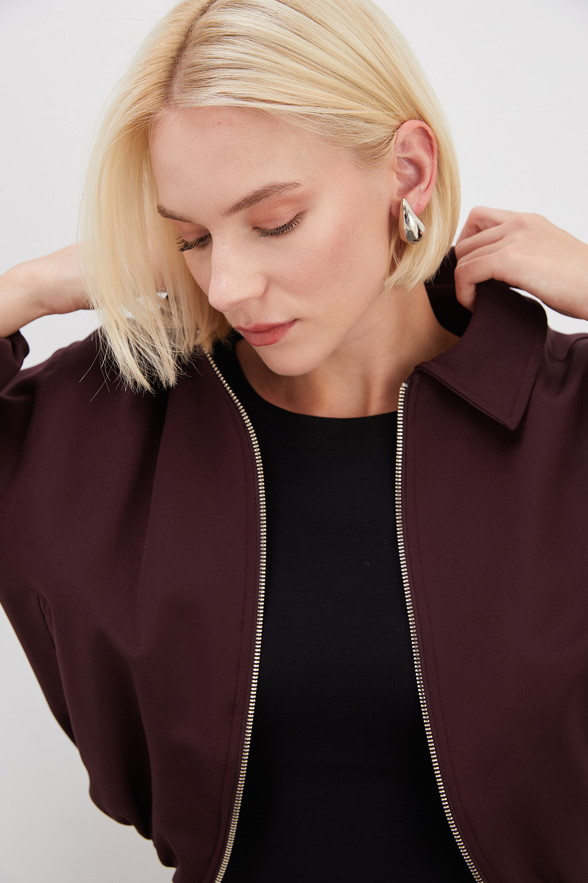 Fulla Moda Fermuarlı Polo Yaka Bomber Ceket görsel 6