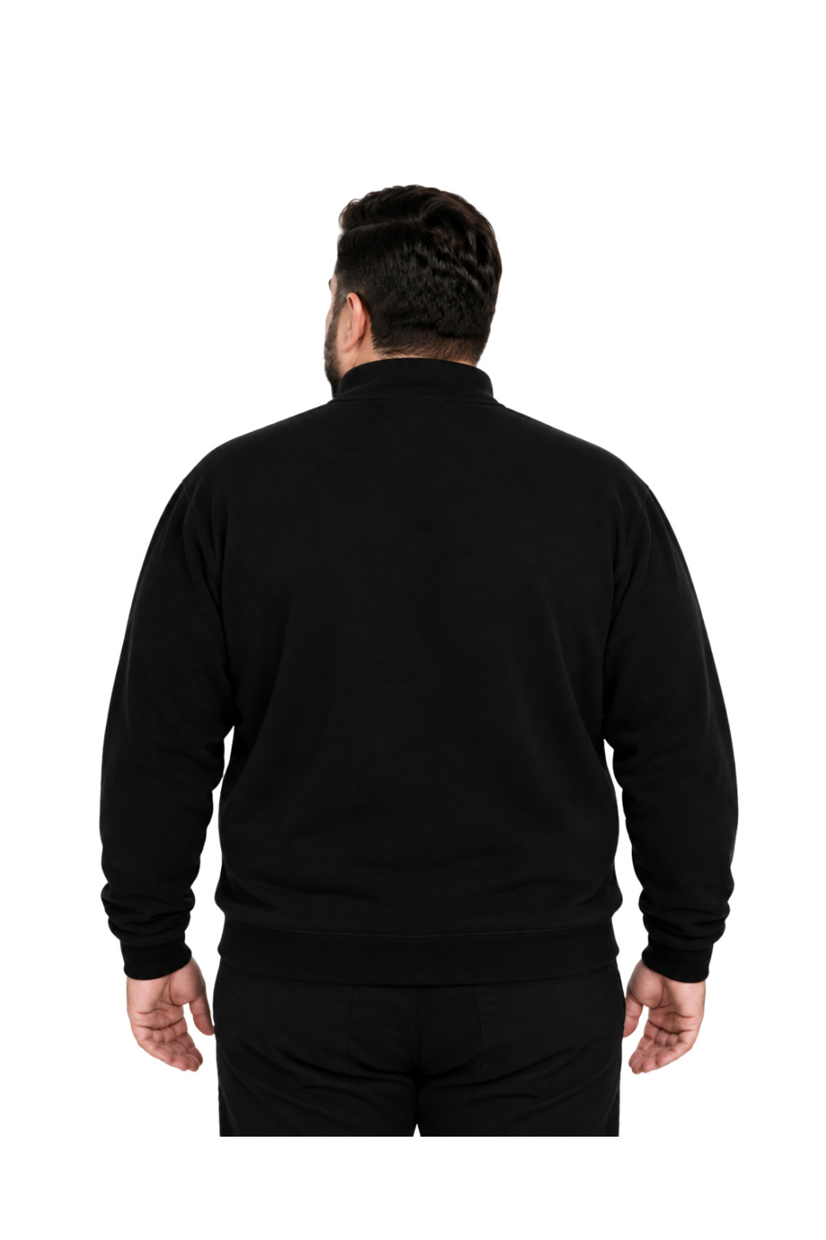 BattalModa Erkek Büyük Beden Siyah Selanik Dik Yaka Cepli Hırka 3XL-4XL-5XL-6XL-7XL-8XL görsel 3