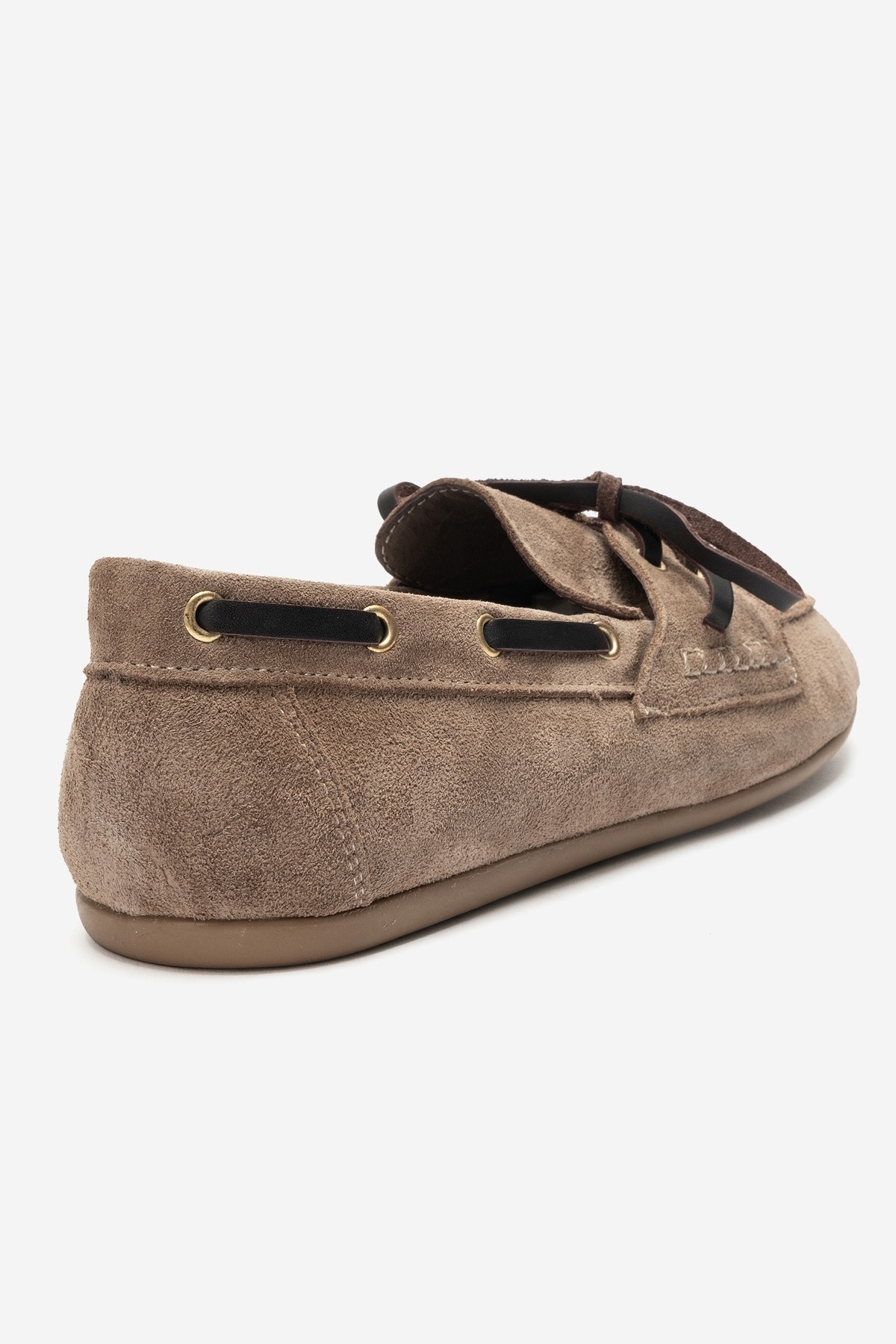 LuviShoes OSNEY Koyu Bej Süet Hakiki Deri Bağcıklı Kadın Loafer Ayakkabı görsel 7
