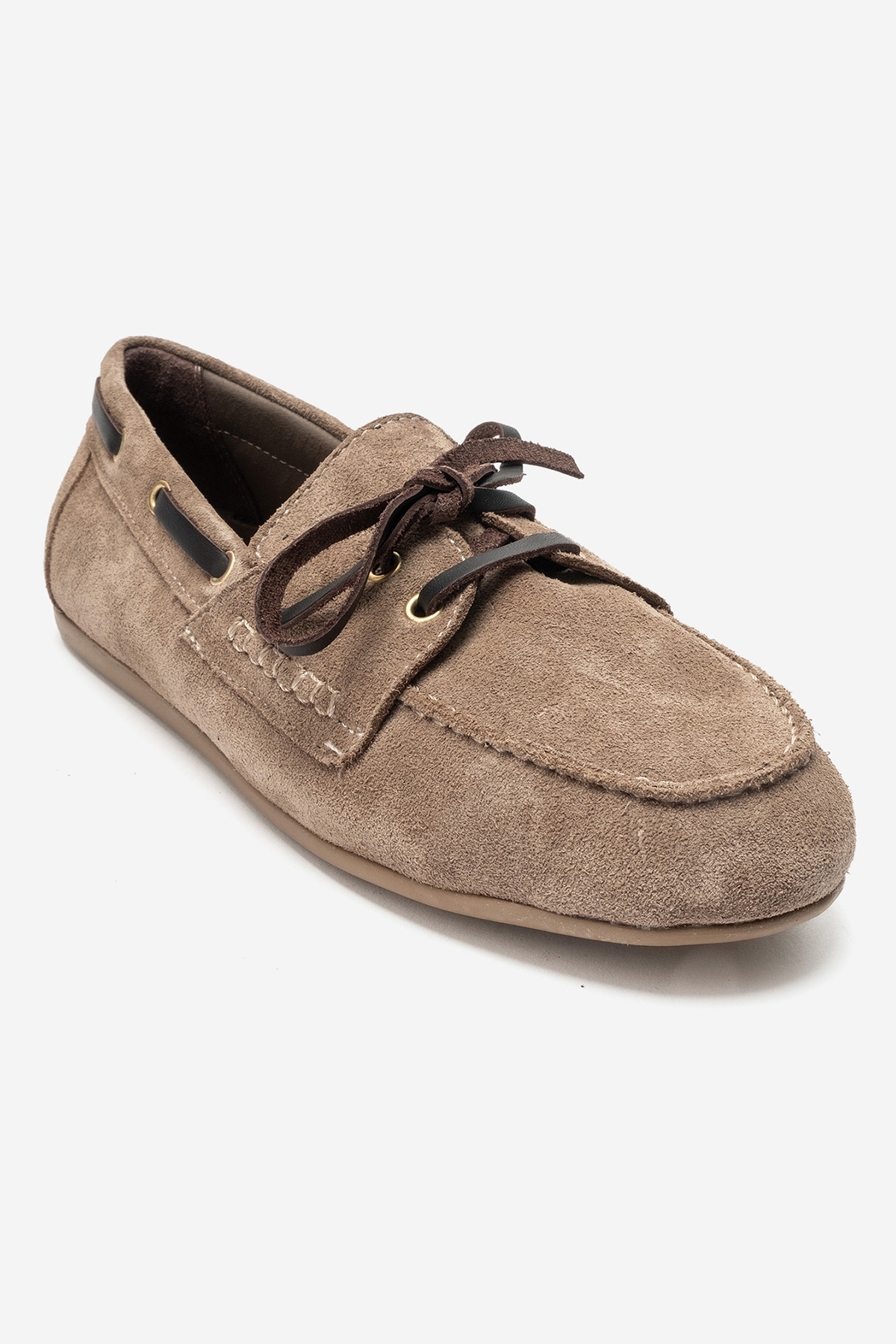 LuviShoes OSNEY Koyu Bej Süet Hakiki Deri Bağcıklı Kadın Loafer Ayakkabı görsel 6