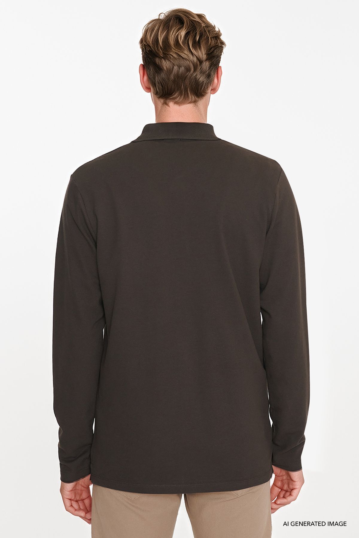 AC&Co / Altınyıldız Classics Erkek Kahverengi %100 Pamuk Standart Fit Normal Kesim Polo Yaka Sweatshirt görsel 3