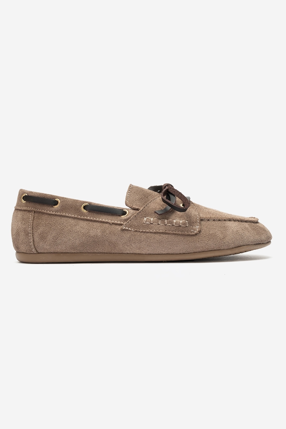 LuviShoes OSNEY Koyu Bej Süet Hakiki Deri Bağcıklı Kadın Loafer Ayakkabı görsel 5