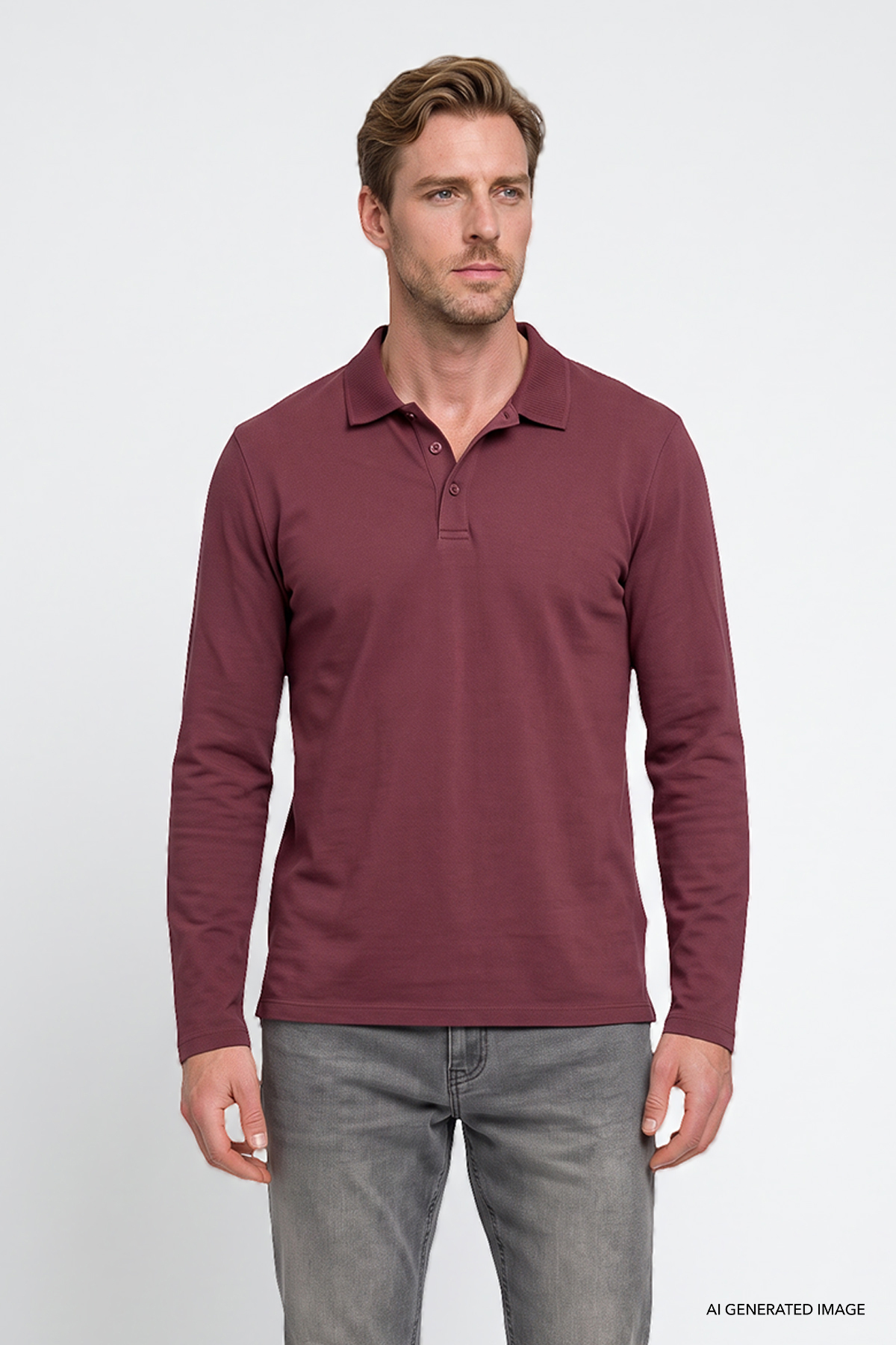 AC&Co / Altınyıldız Classics Erkek Bordo %100 Pamuk Standart Fit Normal Kesim Polo Yaka Sweatshirt görsel 3