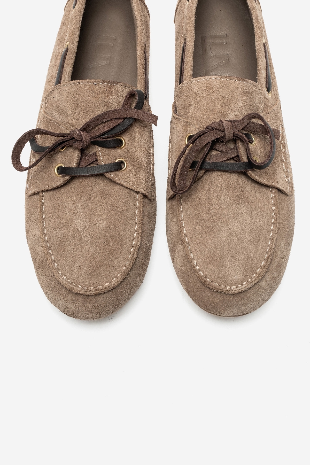 LuviShoes OSNEY Koyu Bej Süet Hakiki Deri Bağcıklı Kadın Loafer Ayakkabı görsel 4