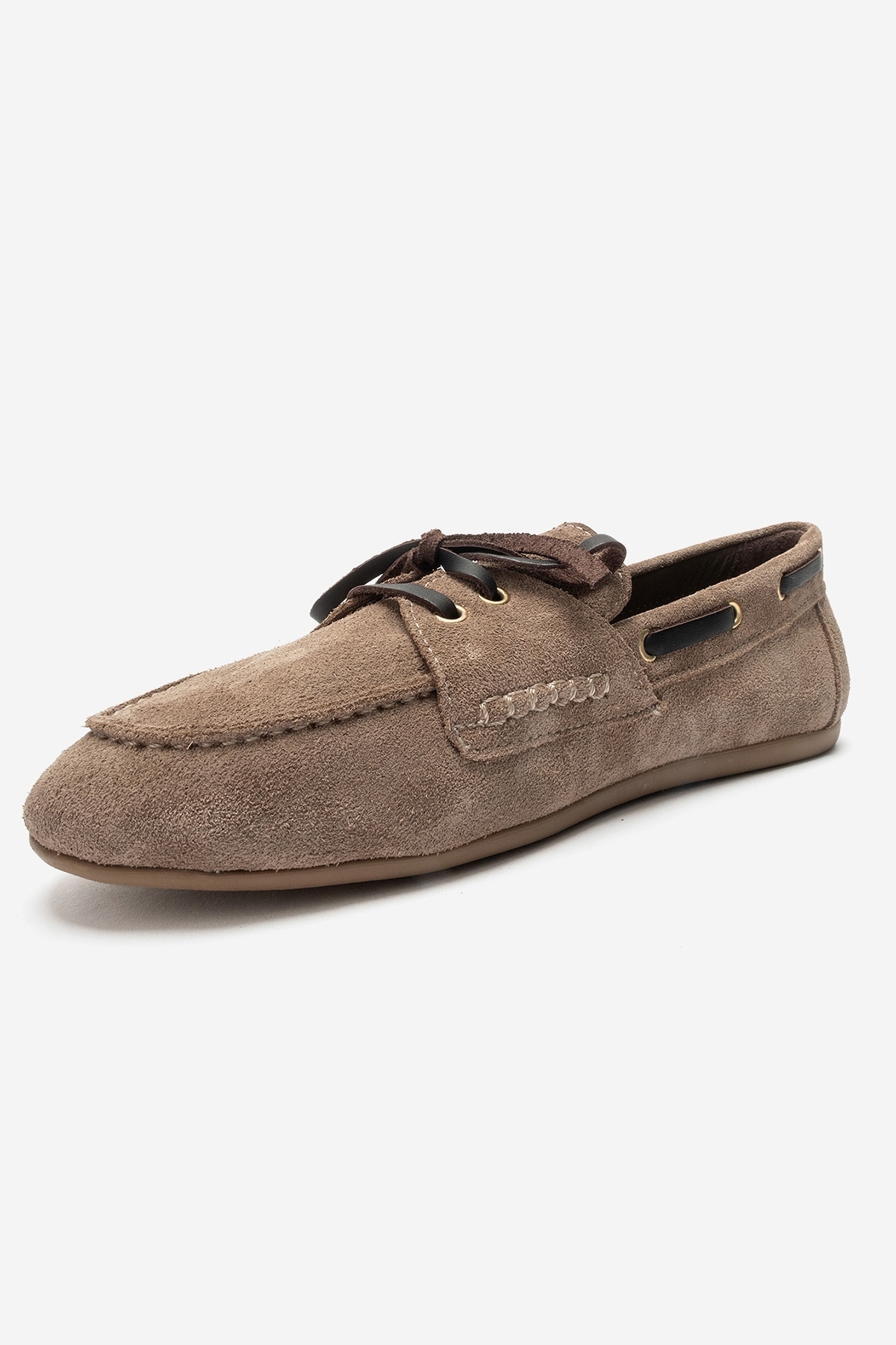 LuviShoes OSNEY Koyu Bej Süet Hakiki Deri Bağcıklı Kadın Loafer Ayakkabı görsel 8