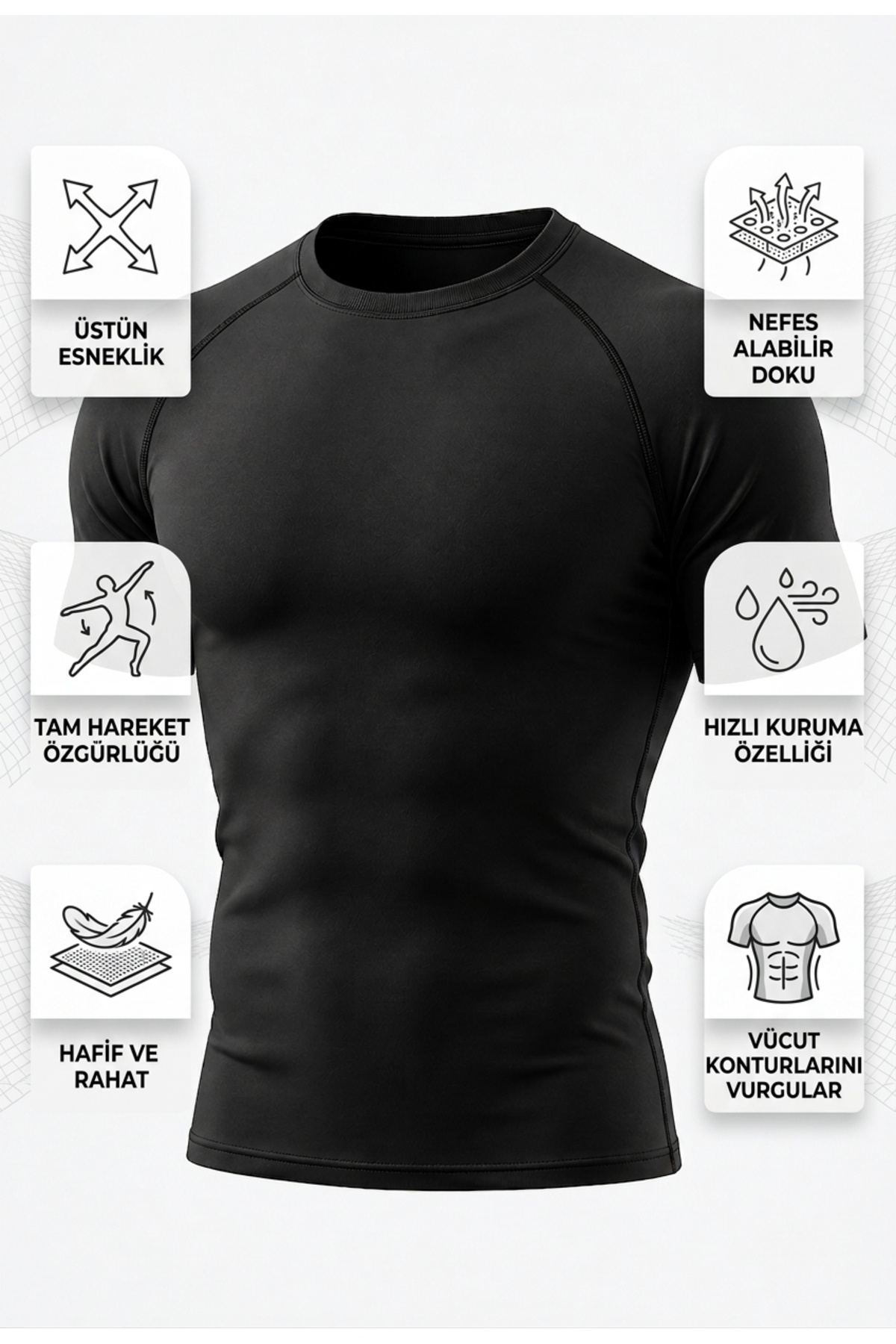 Sapevr Erkek Premium Compression Spor Tişörtü - Hızlı Kuruyan Gym & Fitness Body Tişört ( Raglan Dikişli ) görsel 6