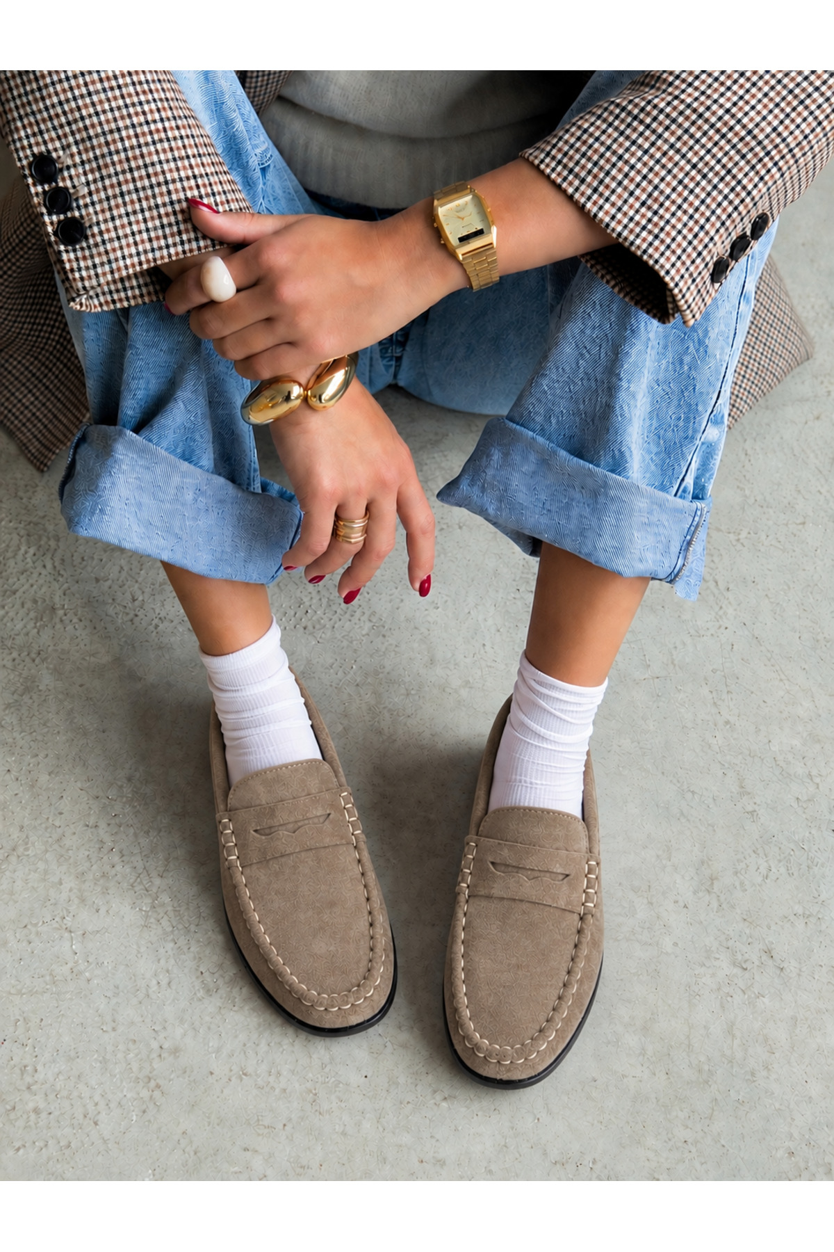 HVZ Exclusive Vizon Süet Kadın Günlük Rahat Ergonomik Mary Jane Makosen Ayakkabı Loafer back to school