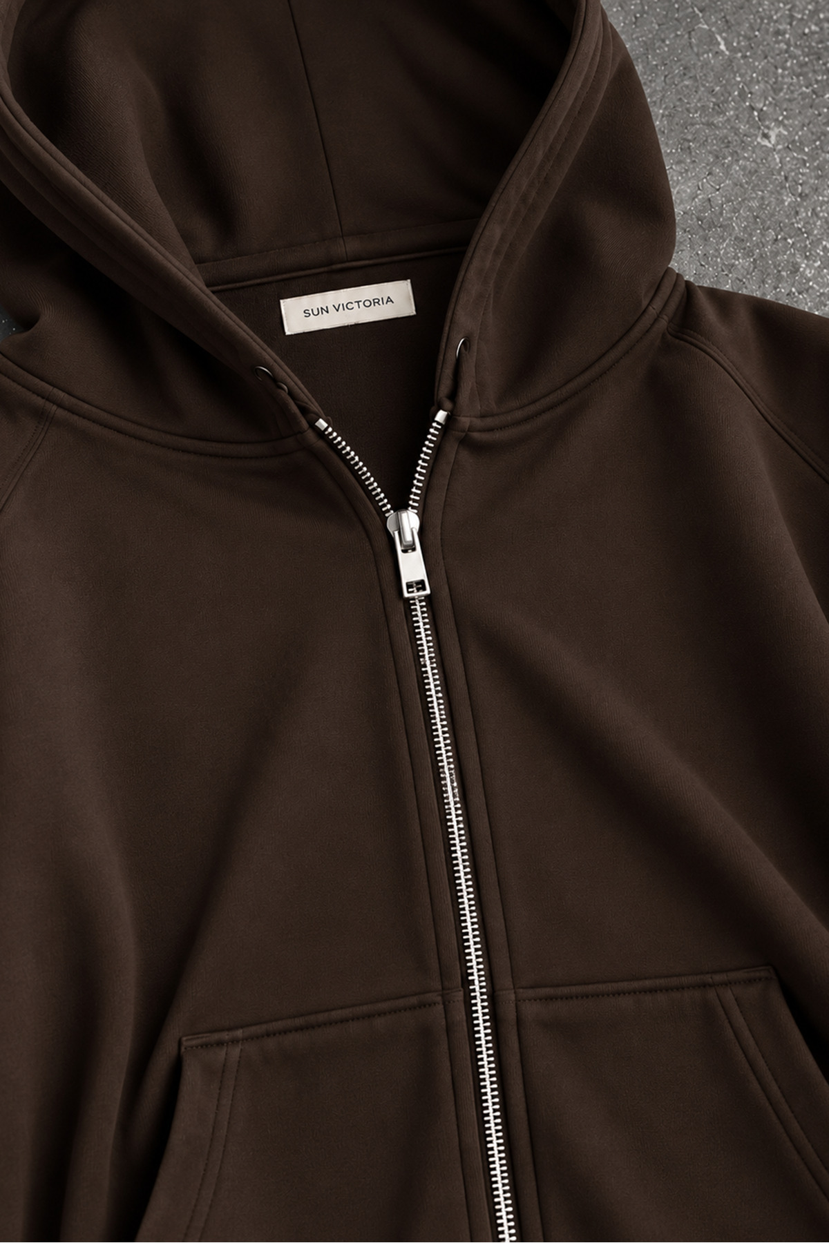 Sun Victoria Kahverengi Modal Oys Kumaş Demir Fermuarlı Kapüşonlu Cepli Oversize Sweatshirt görsel 4