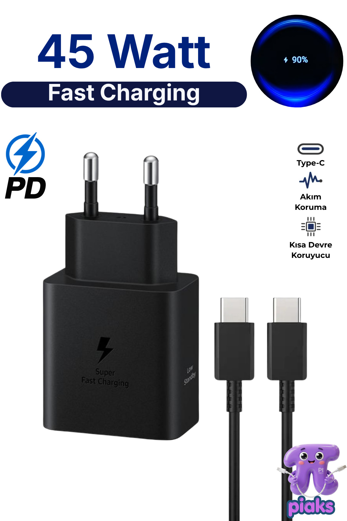 Casper 45W Hızlı Şarj Aleti Casper VIA X40 VIA X45 Uyumlu 45 Watt Şarj Cihazı Adaptör Ve Kablo Set