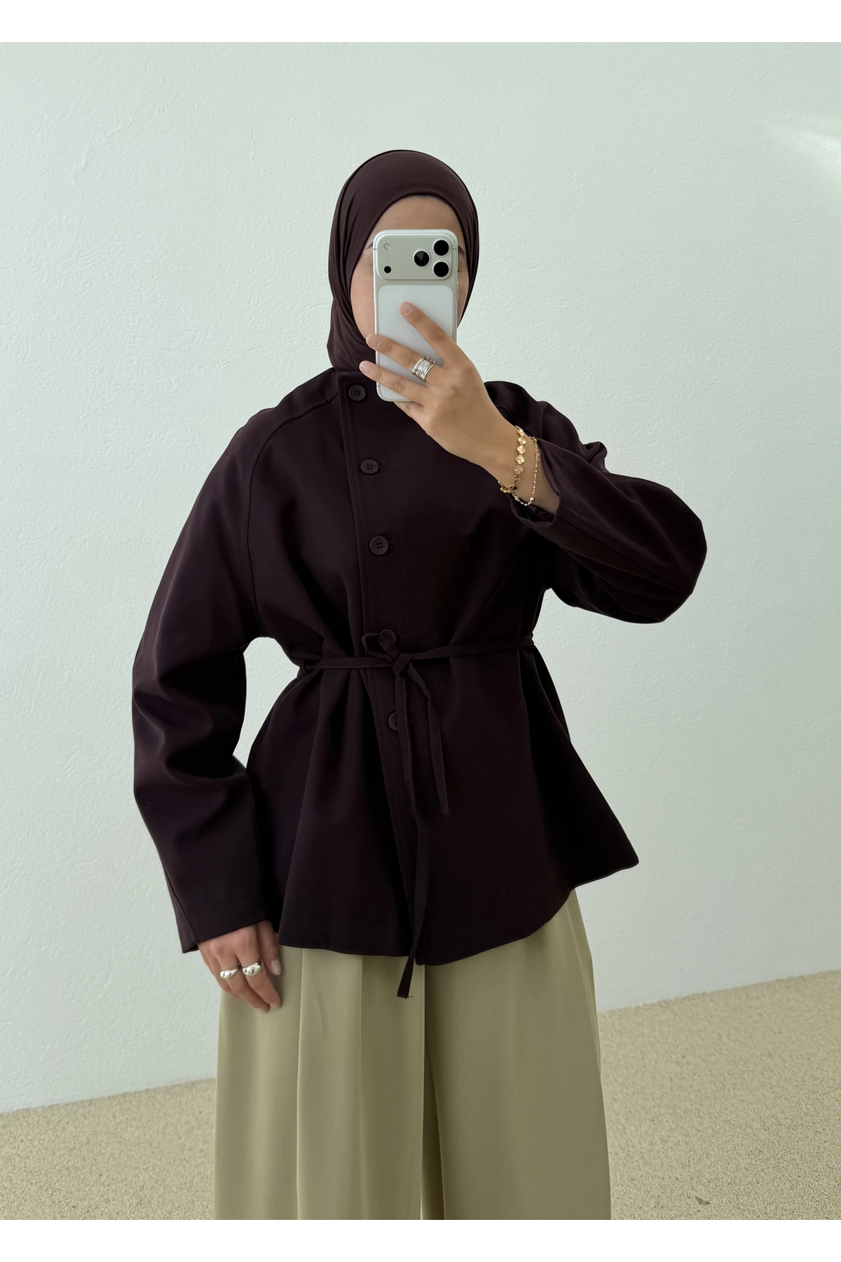 MODA AKSA 7788 BAĞCIKLI DİK YK CEKET MÜRDÜM görsel 2