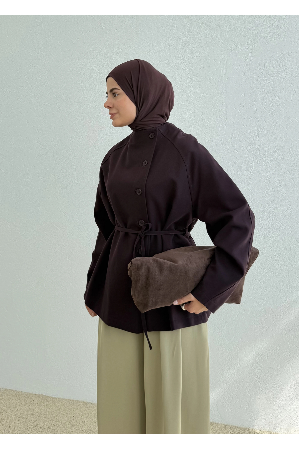 MODA AKSA 7788 BAĞCIKLI DİK YK CEKET MÜRDÜM görsel 3
