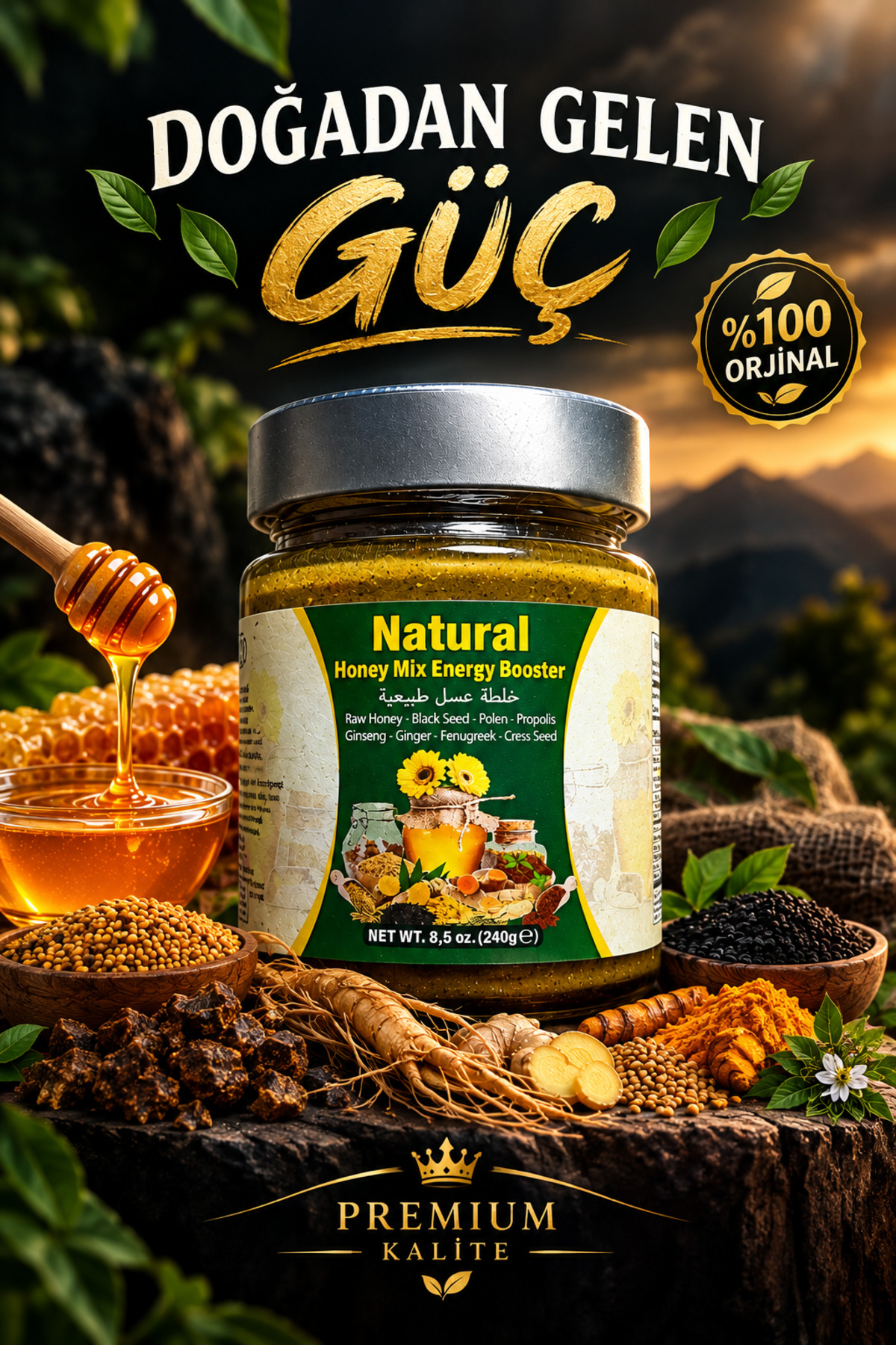 Ginseng Polen Propolis Karışımı Atom Doğal Bitkisel Karışımlı Macun 240 gr — 8680101346294-ATM — تصویر 2 از 4