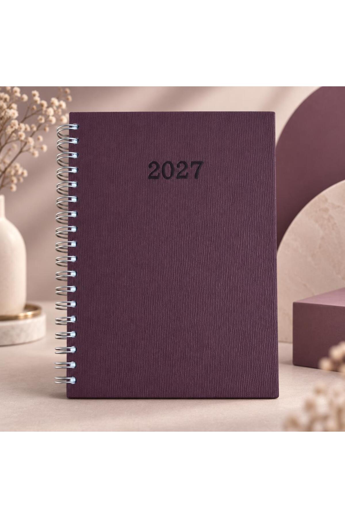 Lizy 2027 Günlük Spiralli Ajanda 17x24 cm Thermo Deri Kapak Bordo