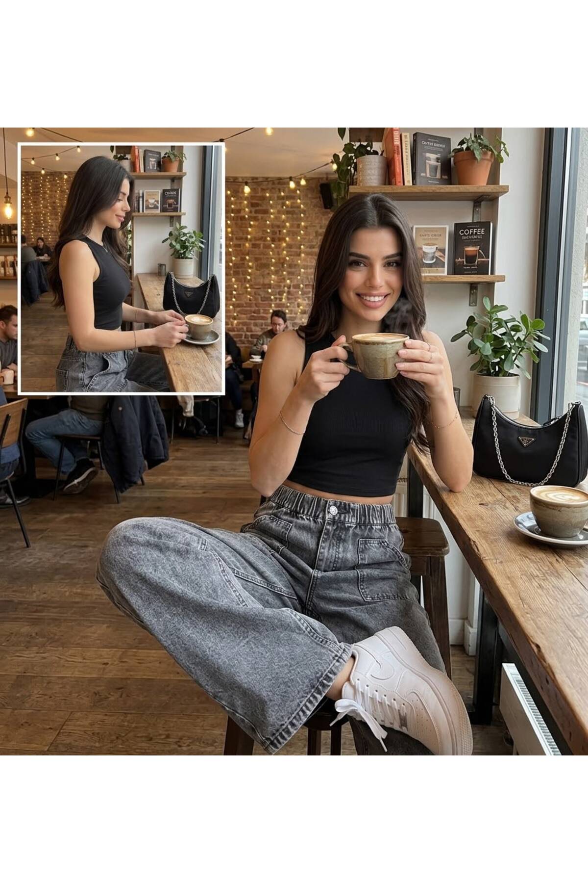 HASALL BUTİK Hsl Hasall Tesetür Beli Lastikli Tek Düğmeli Cpli Kot Pantalon görsel 3