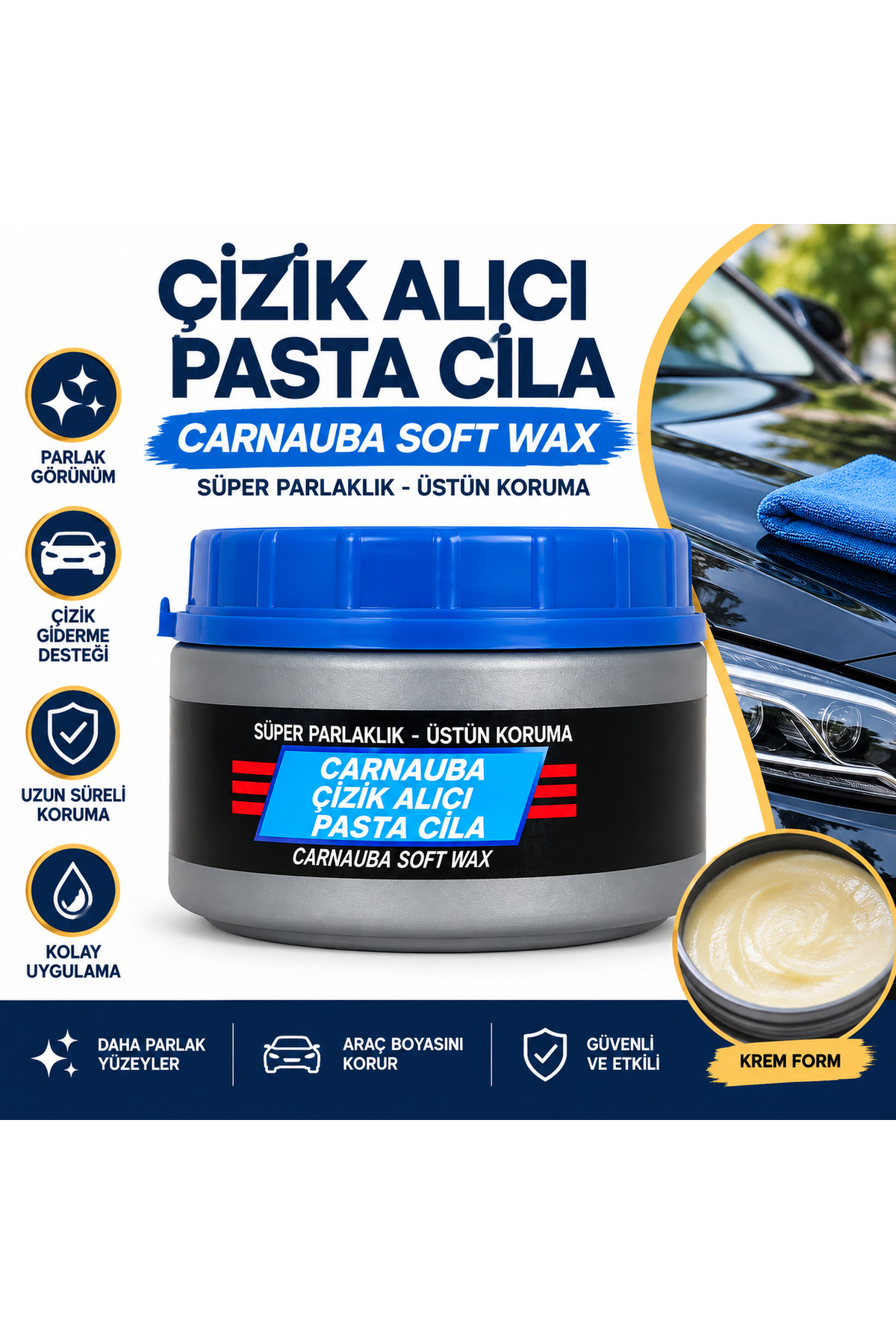 Araba Çizik Giderici Pasta Cila Çizik Alıcı Carnauba Oto Araç Parlatıcı Pasta Cila Oto Bak BIE-OTO-CILA-001, one size